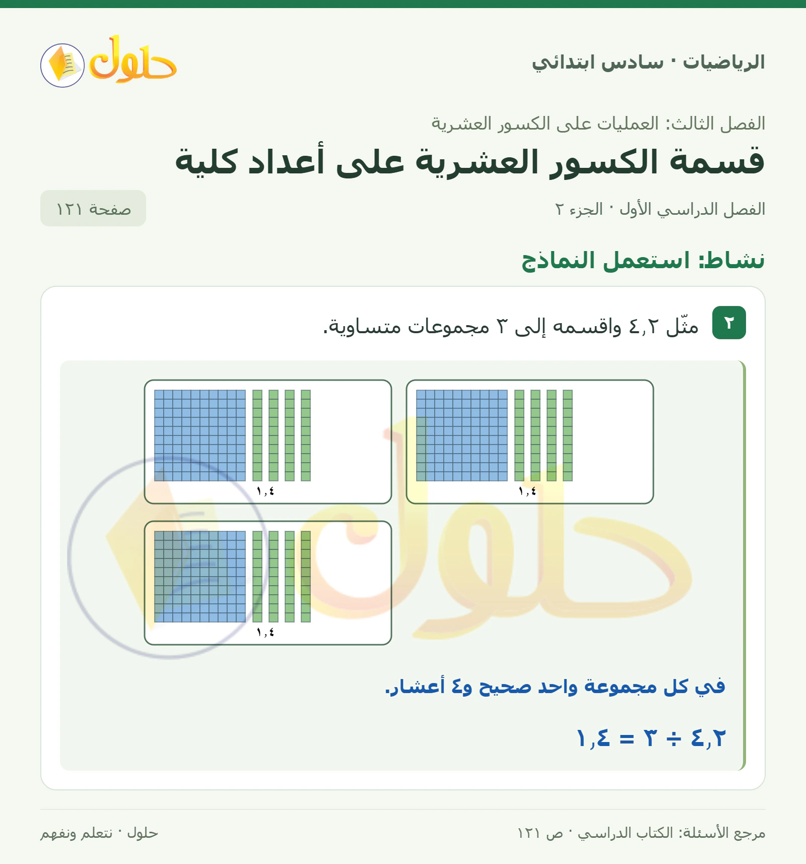 حل رياضيات الصف السادس الابتدائي صفحة 121 الجزء 2
