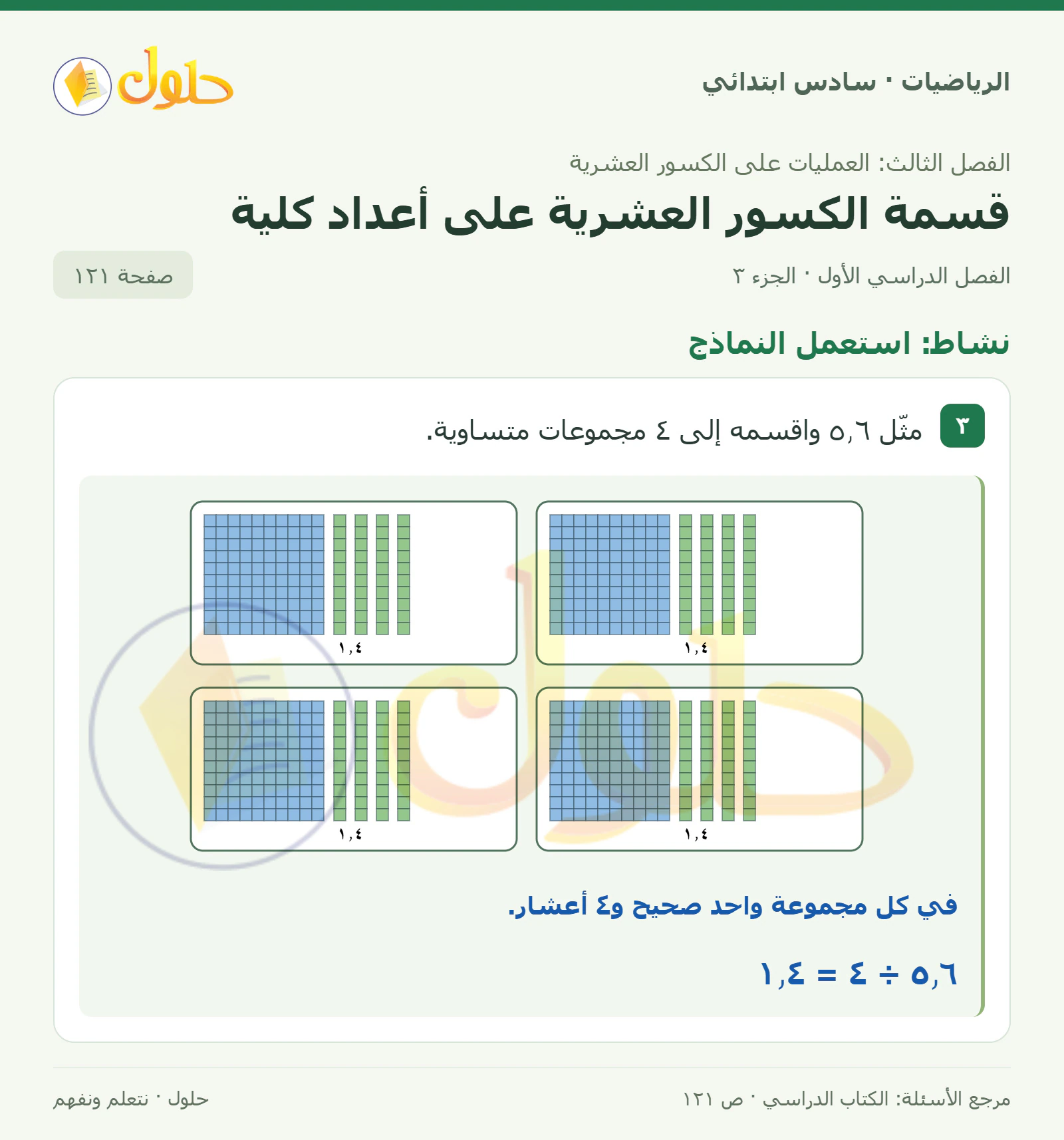 حل رياضيات الصف السادس الابتدائي صفحة 121 الجزء 3