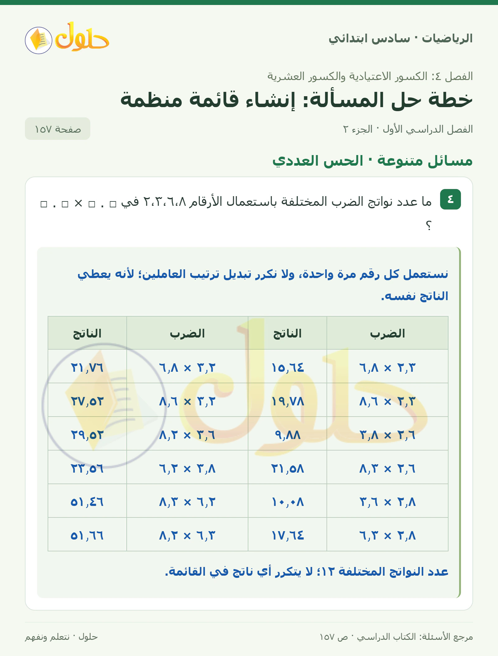 حل رياضيات الصف السادس الابتدائي صفحة 157 الجزء 2