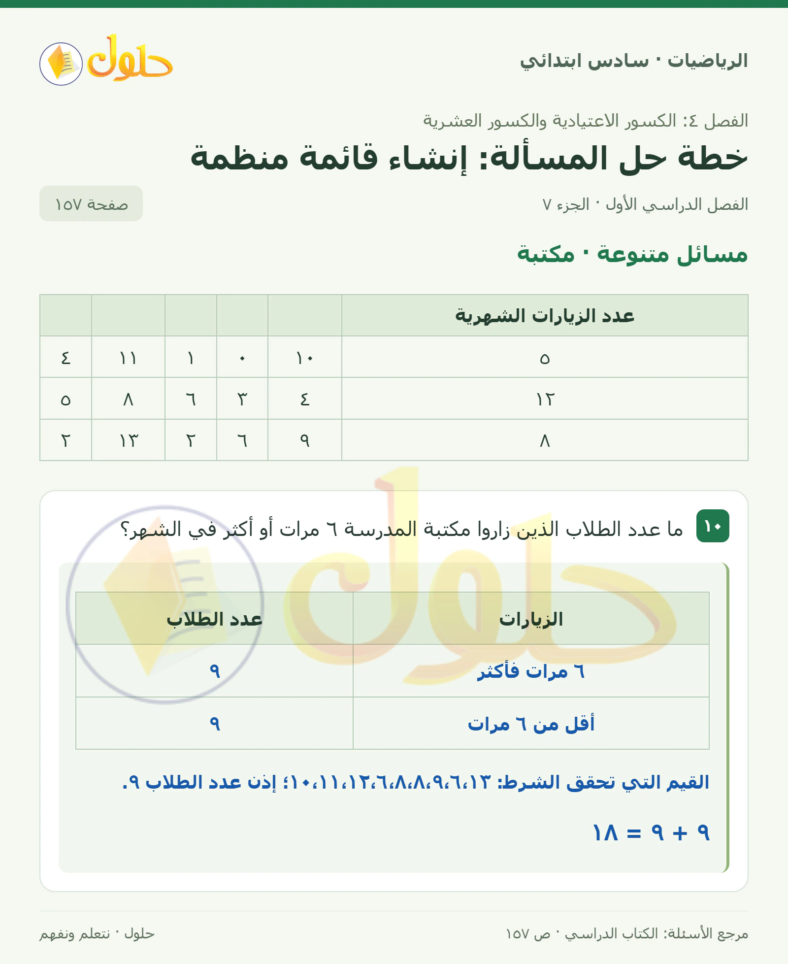 حل رياضيات الصف السادس الابتدائي صفحة 157 الجزء 7