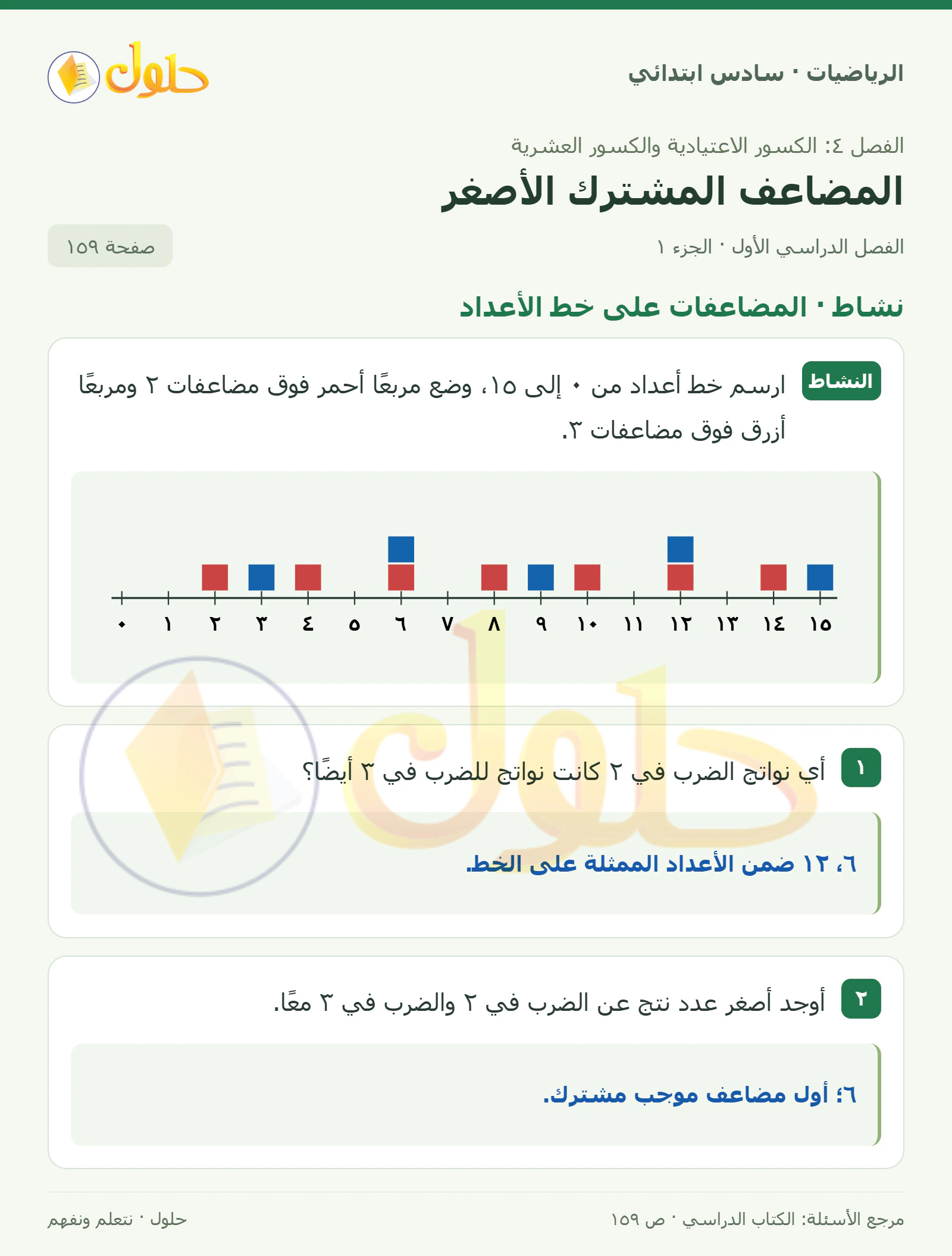 حل رياضيات الصف السادس الابتدائي صفحة 159 الجزء 1