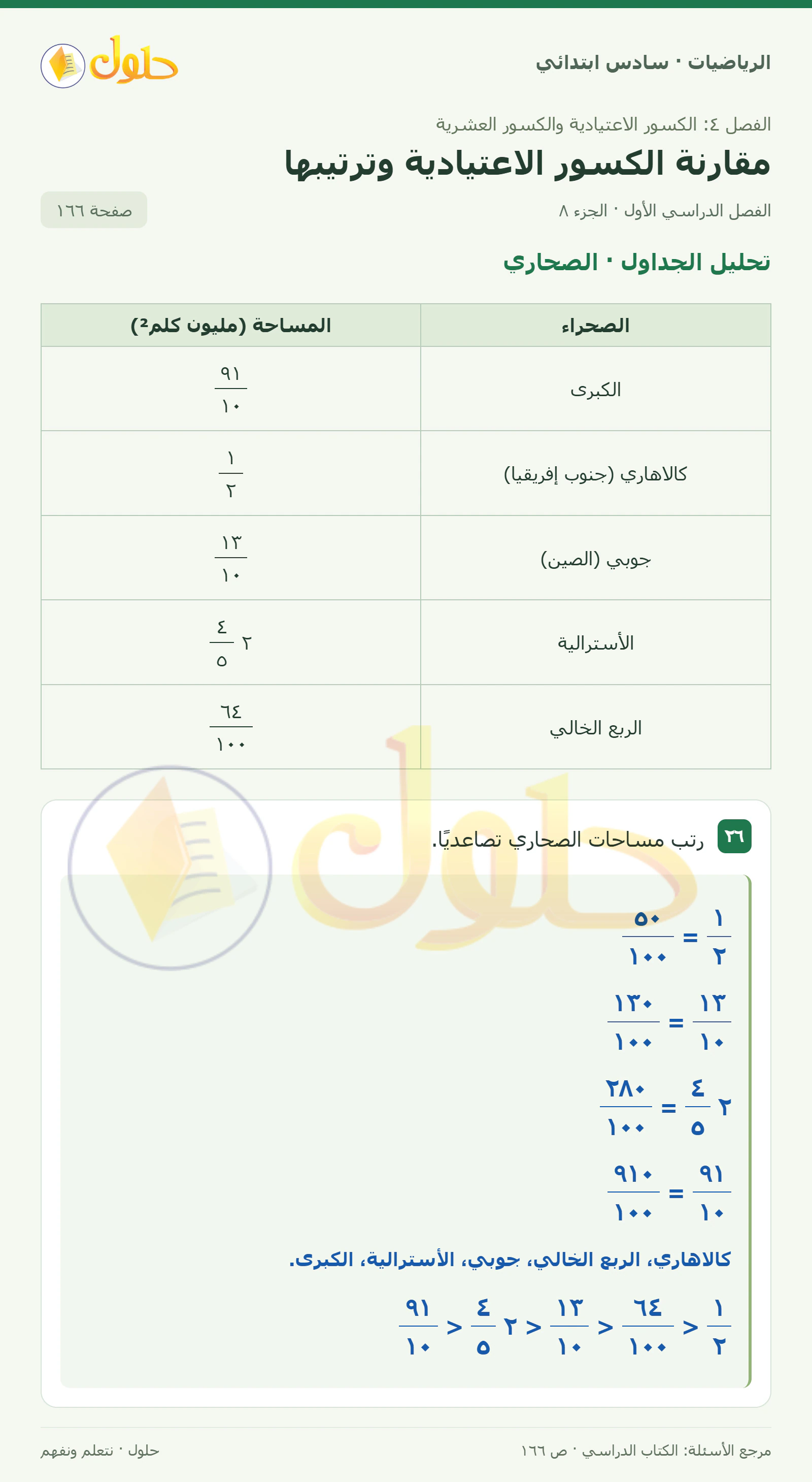 حل رياضيات الصف السادس الابتدائي صفحة 166 الجزء 8