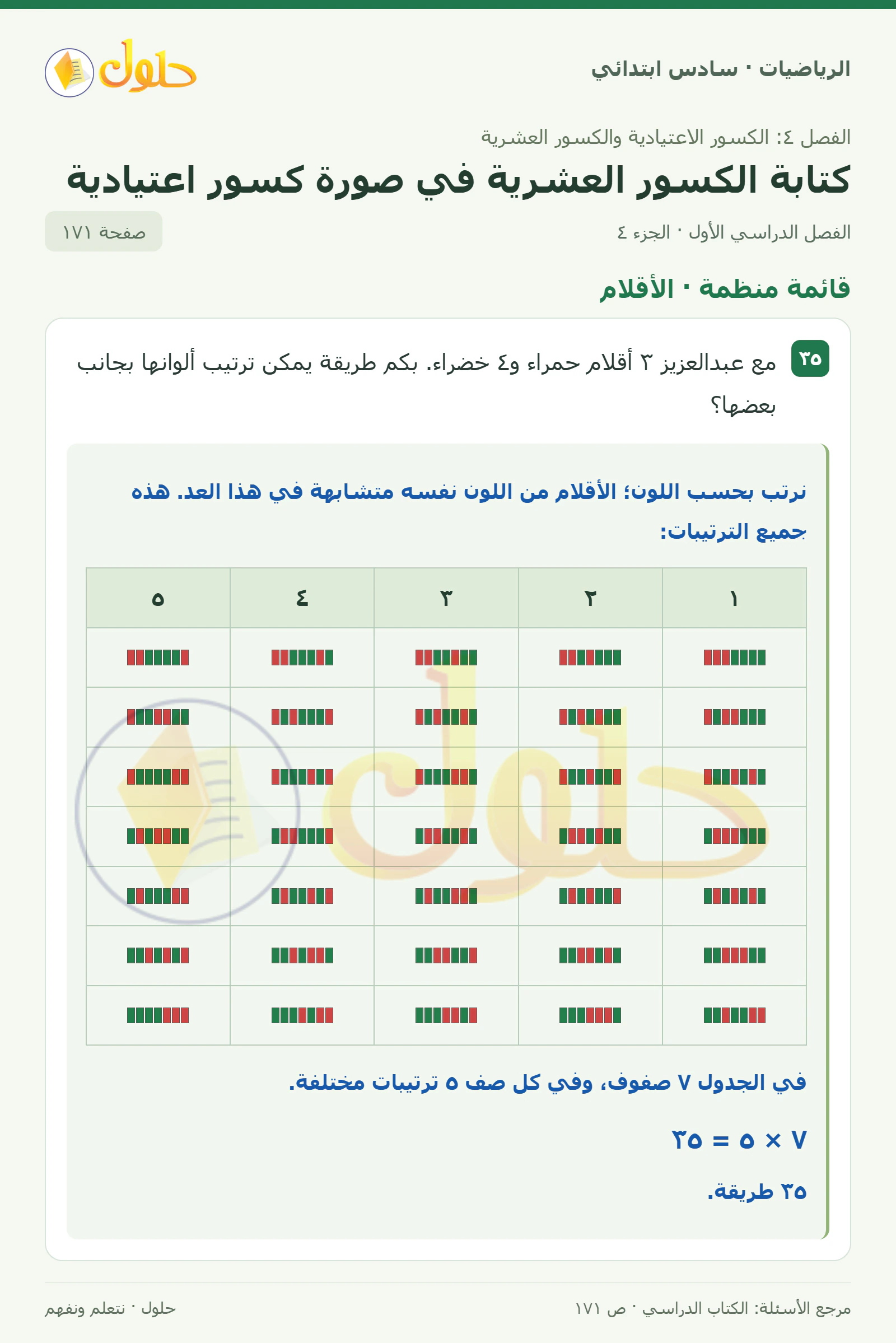 حل رياضيات الصف السادس الابتدائي صفحة 171 الجزء 4