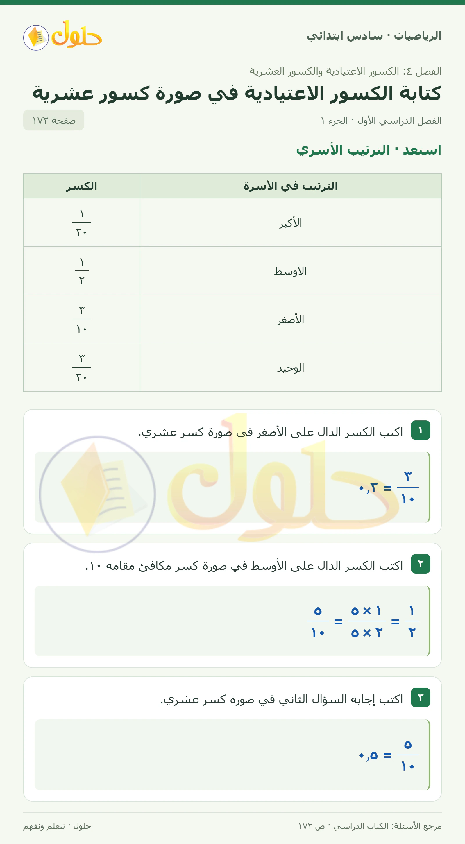 حل رياضيات الصف السادس الابتدائي صفحة 172 الجزء 1