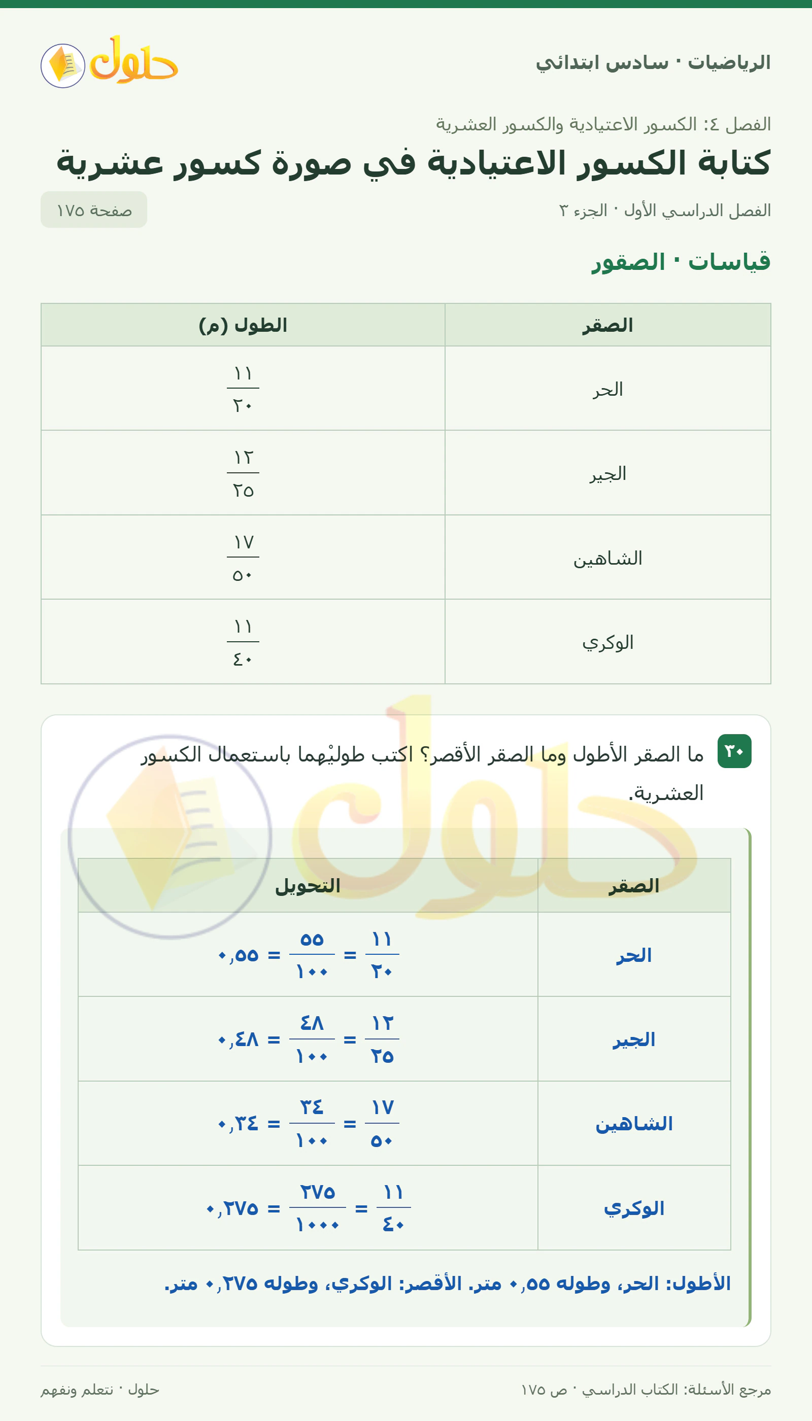 حل رياضيات الصف السادس الابتدائي صفحة 175 الجزء 3