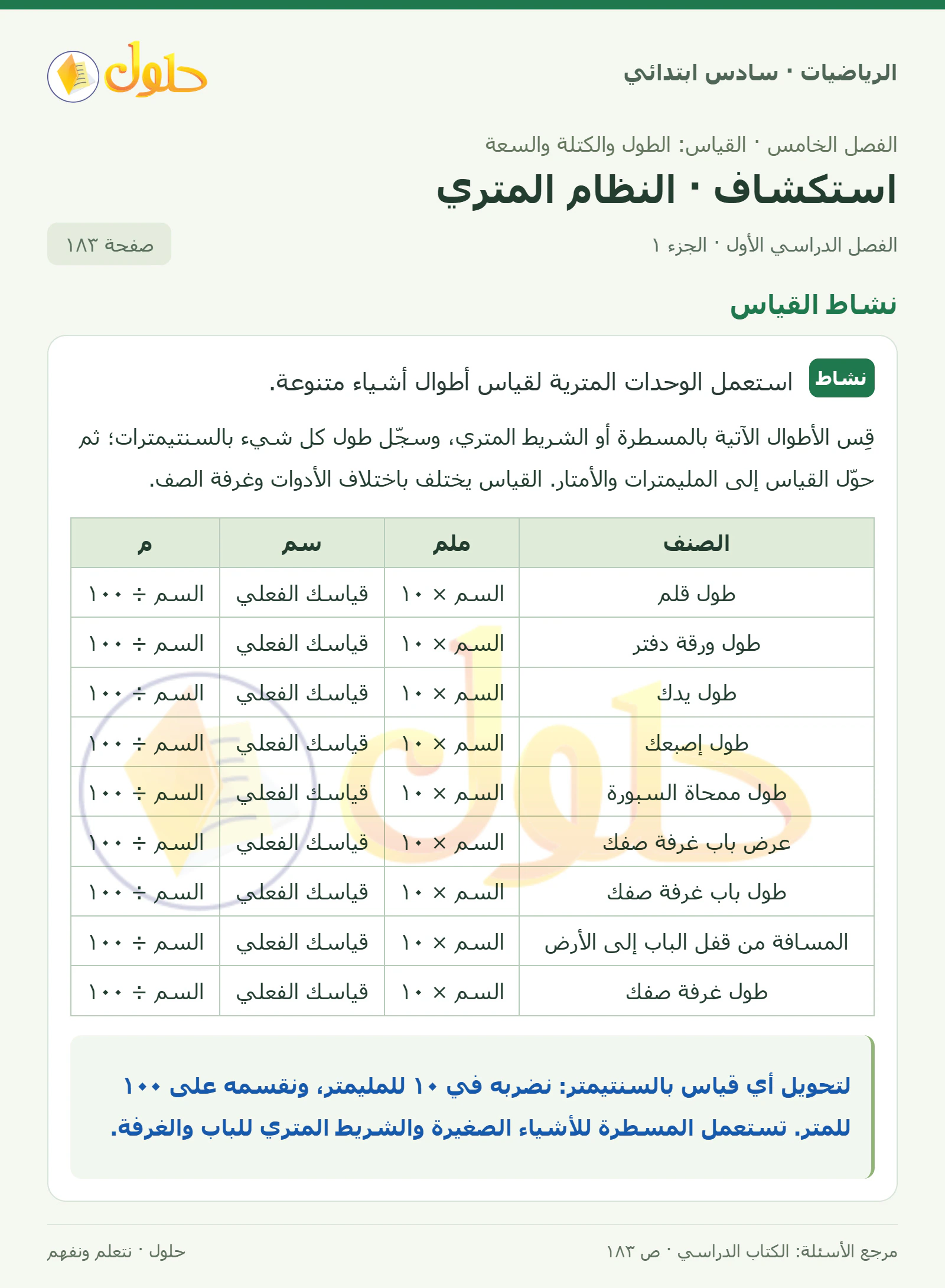 حل رياضيات الصف السادس الابتدائي صفحة 183 الجزء 1