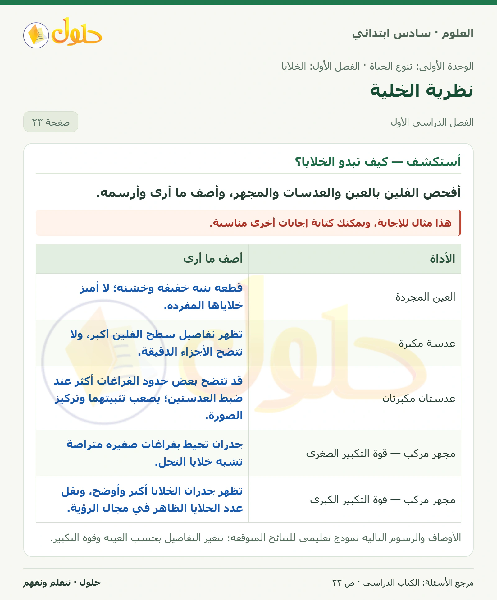 العلوم للصف السادس الابتدائي صفحة 23 — الجزء ١