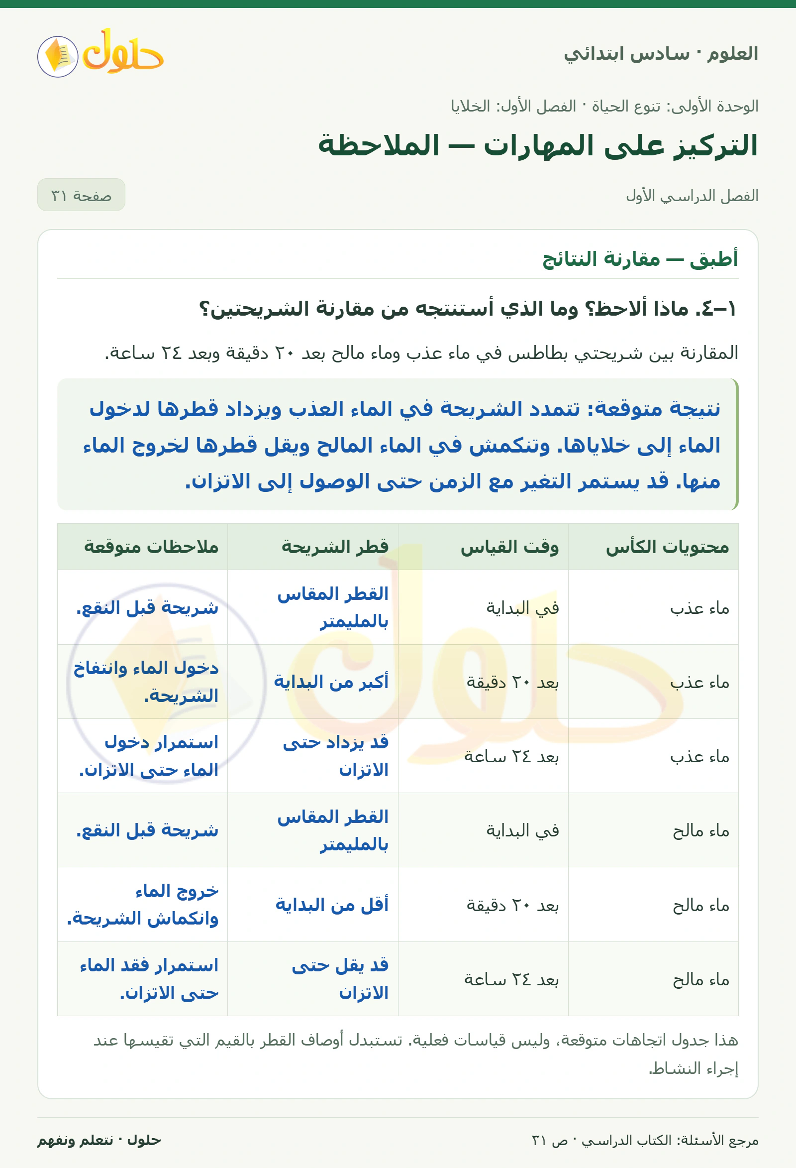 العلوم للصف السادس الابتدائي صفحة 31 — الجزء ١