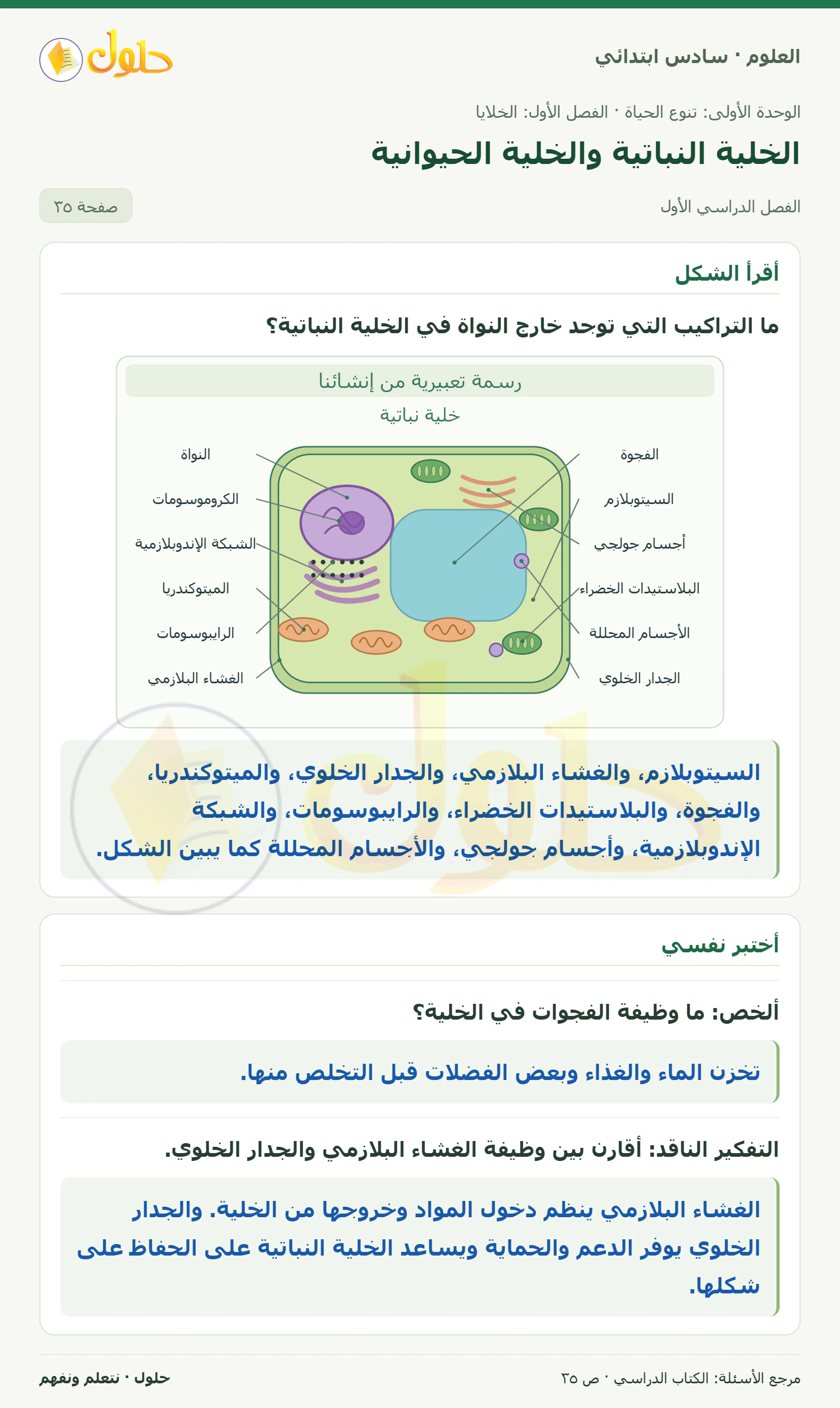 العلوم للصف السادس الابتدائي صفحة 35