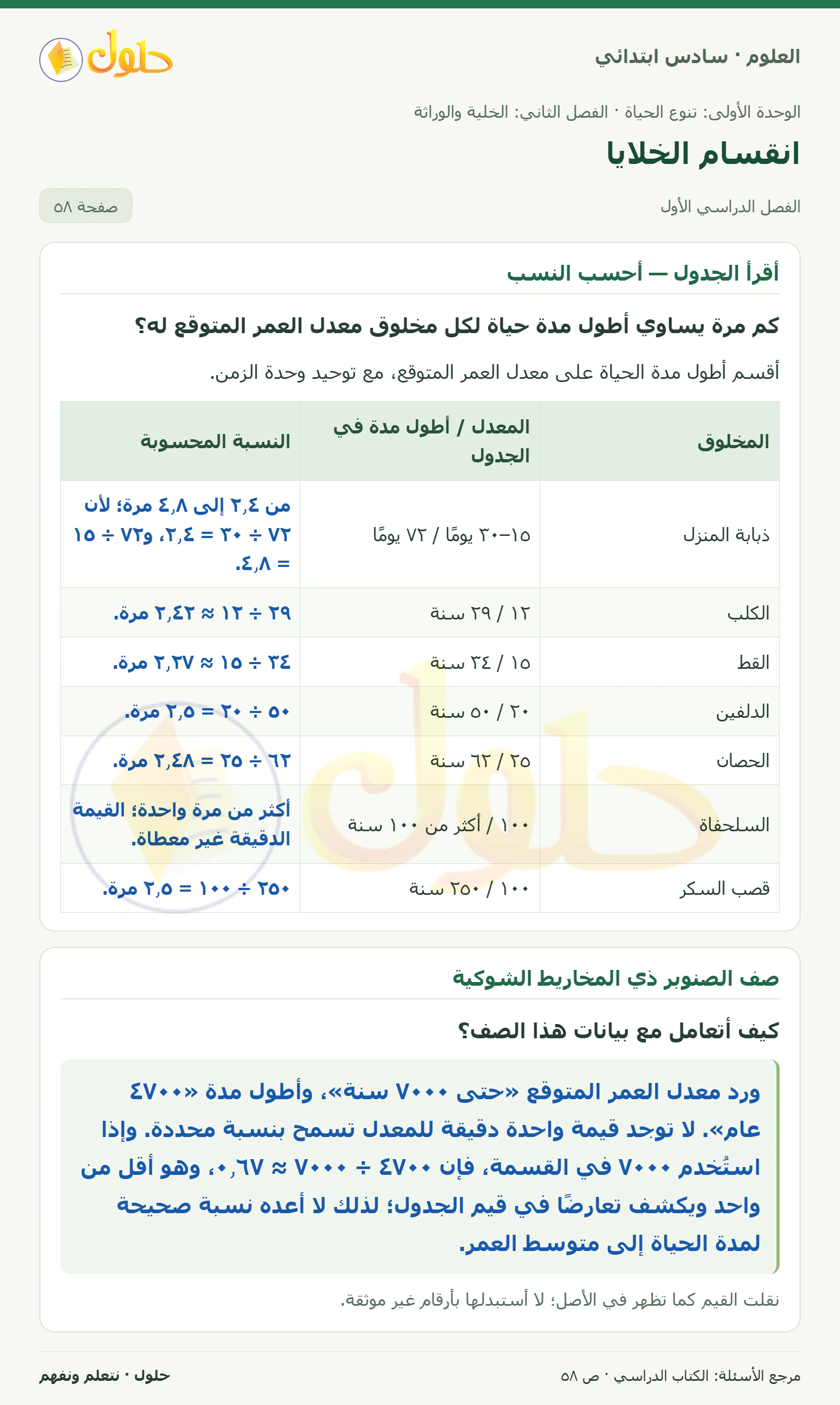 العلوم للصف السادس الابتدائي صفحة 58 — الجزء ١