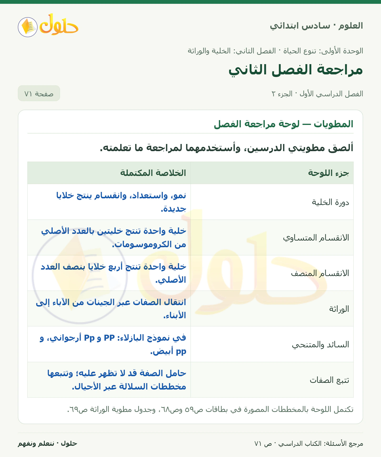العلوم للصف السادس الابتدائي صفحة 71 — الجزء ٢