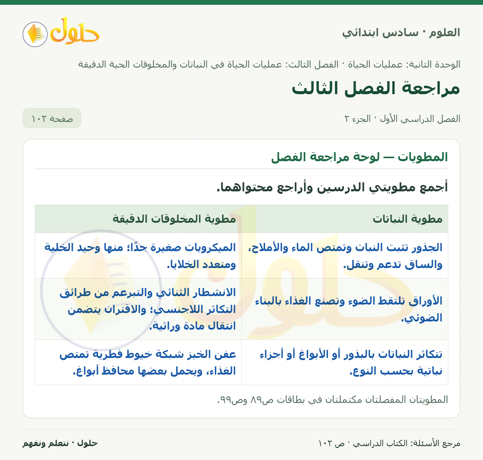 العلوم للصف السادس الابتدائي صفحة 102 — الجزء ٢