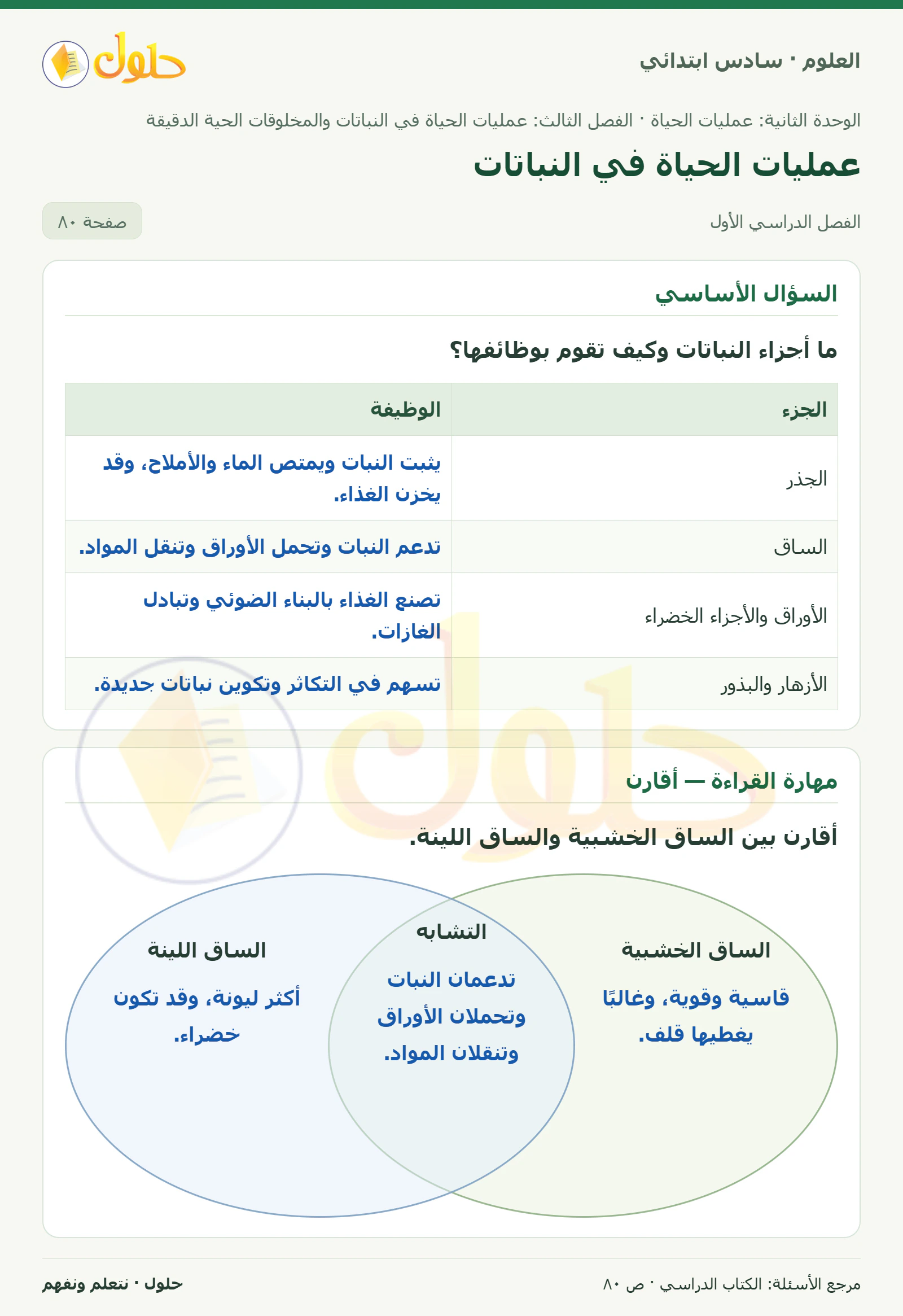 العلوم للصف السادس الابتدائي صفحة 80