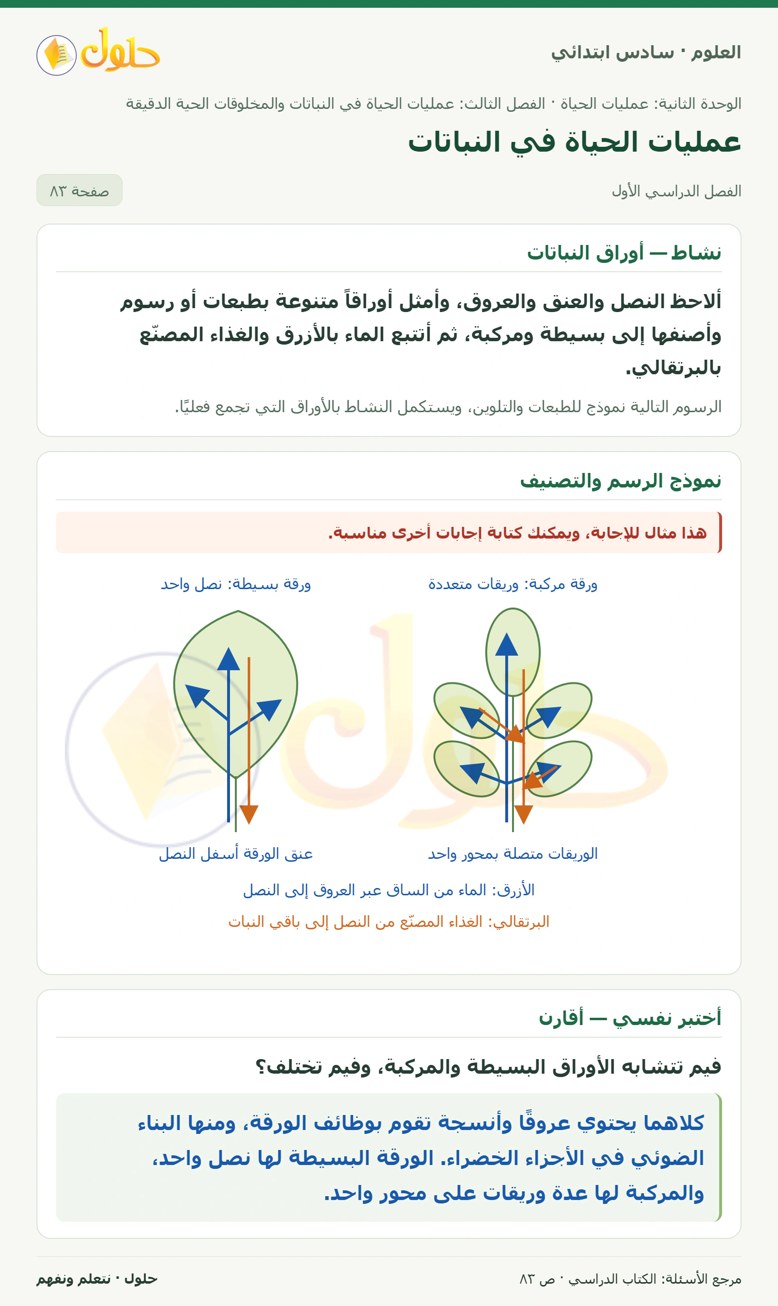 العلوم للصف السادس الابتدائي صفحة 83 — الجزء ١