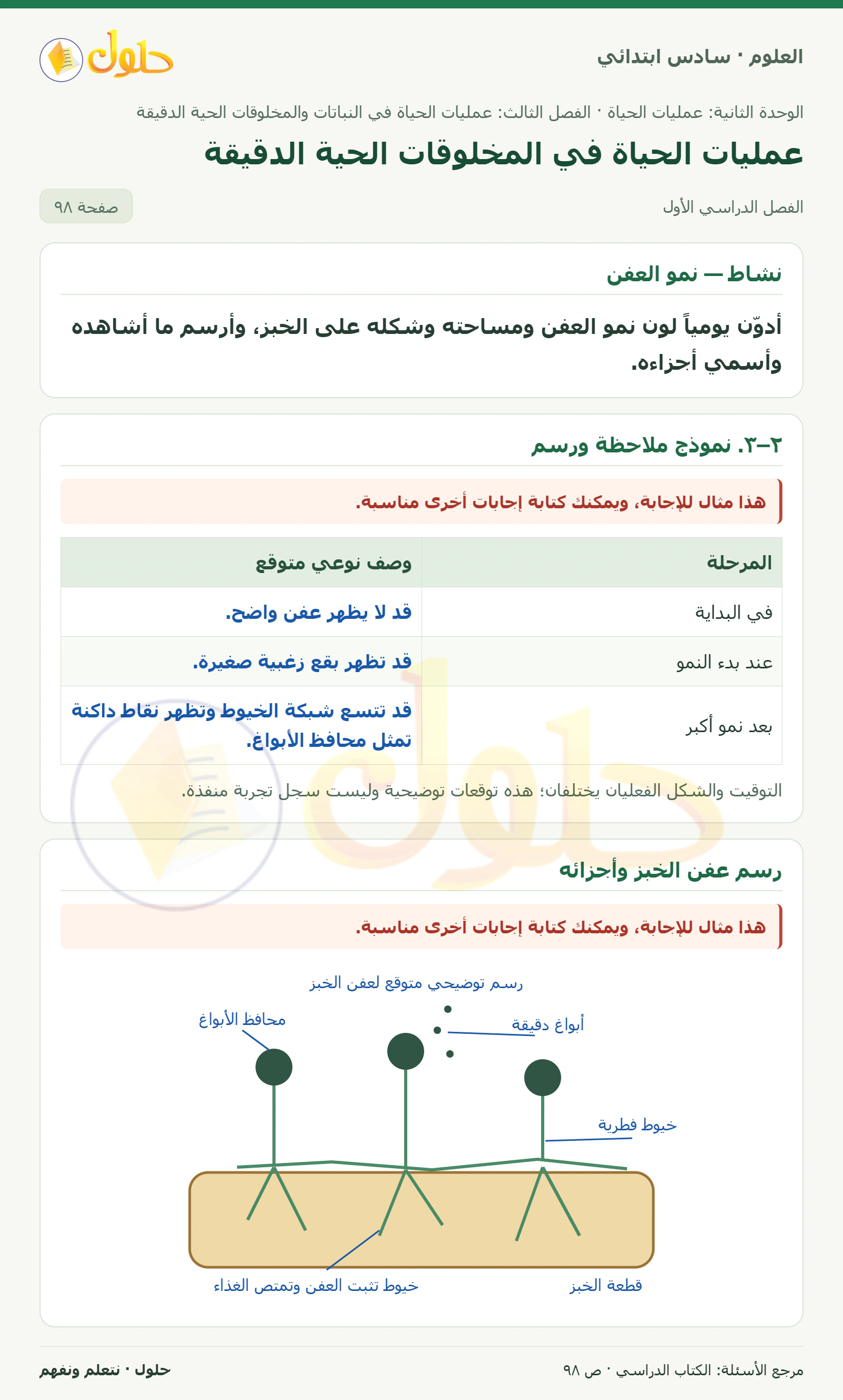 العلوم للصف السادس الابتدائي صفحة 98 — الجزء ١