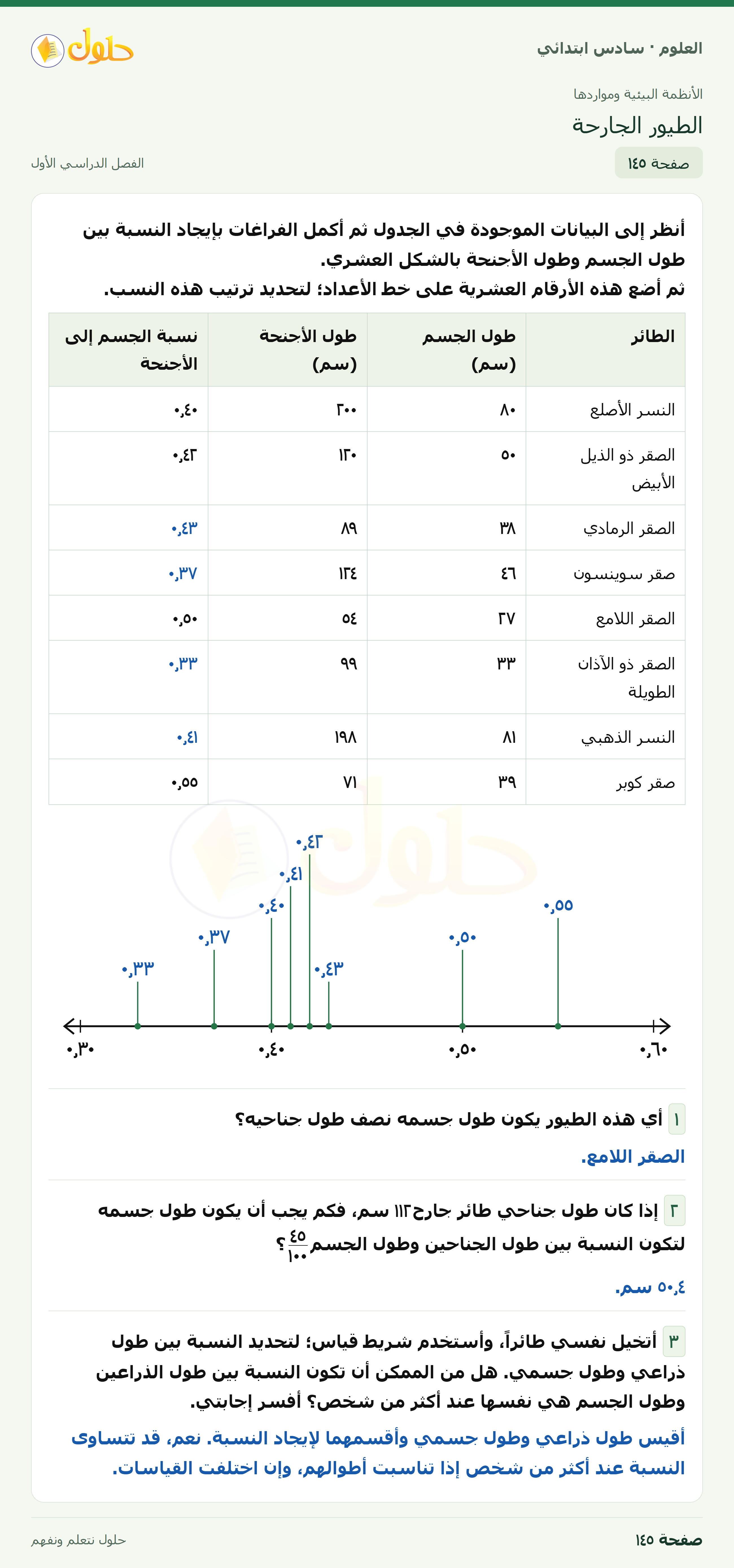 العلوم للصف السادس الابتدائي صفحة 145