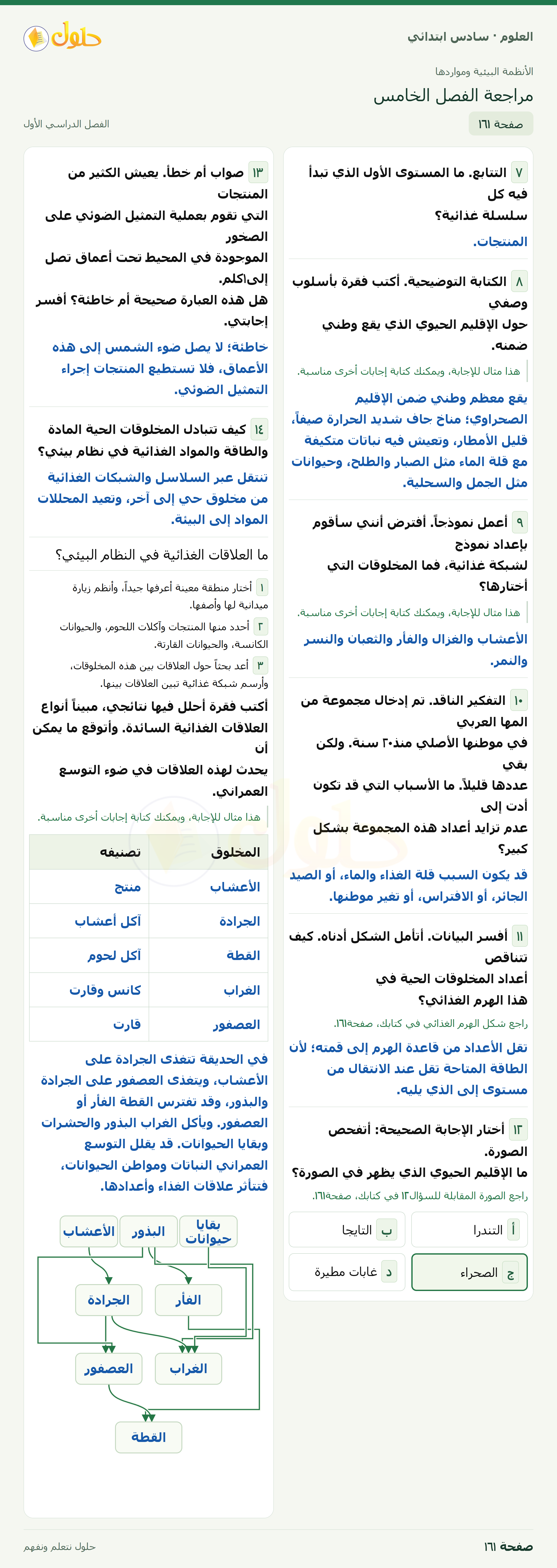 العلوم للصف السادس الابتدائي صفحة 161