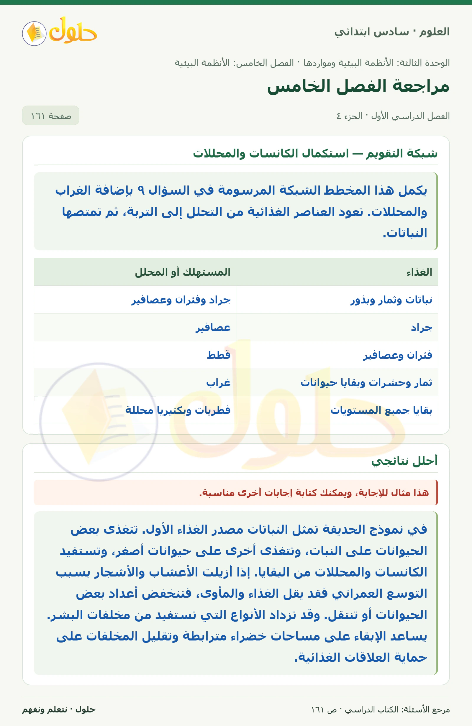 العلوم للصف السادس الابتدائي صفحة 161 — الجزء ٤