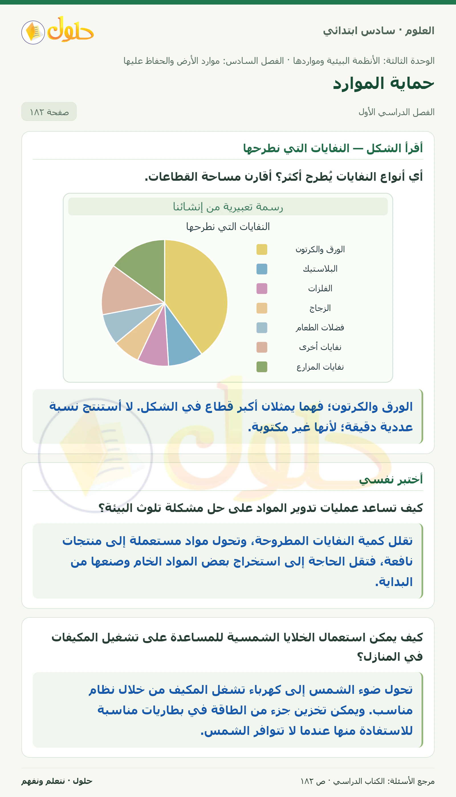 العلوم للصف السادس الابتدائي صفحة 182