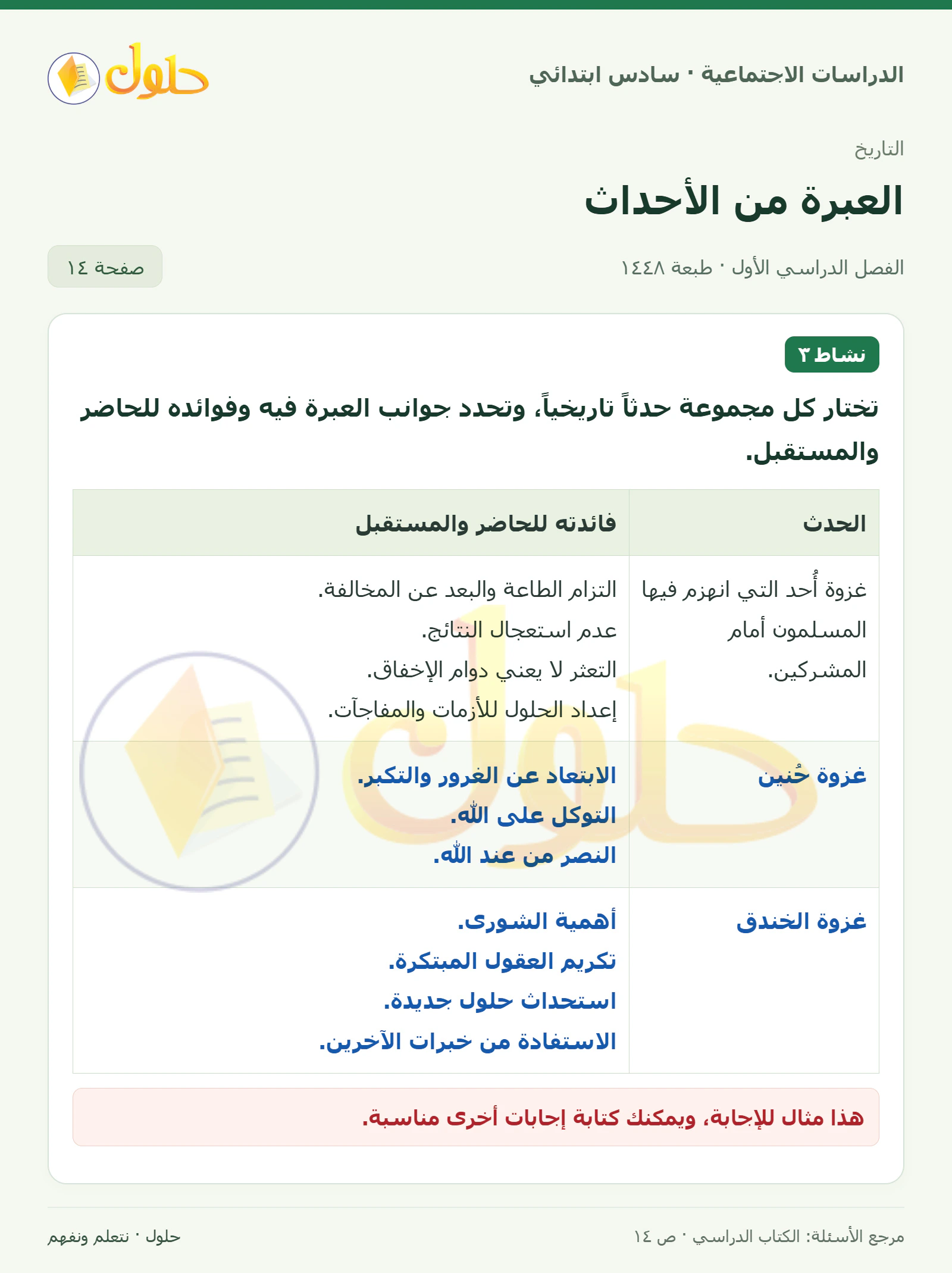 حل الدراسات الاجتماعية للصف السادس الابتدائي، الفصل الدراسي الأول، صفحة ١٤، الجزء ١