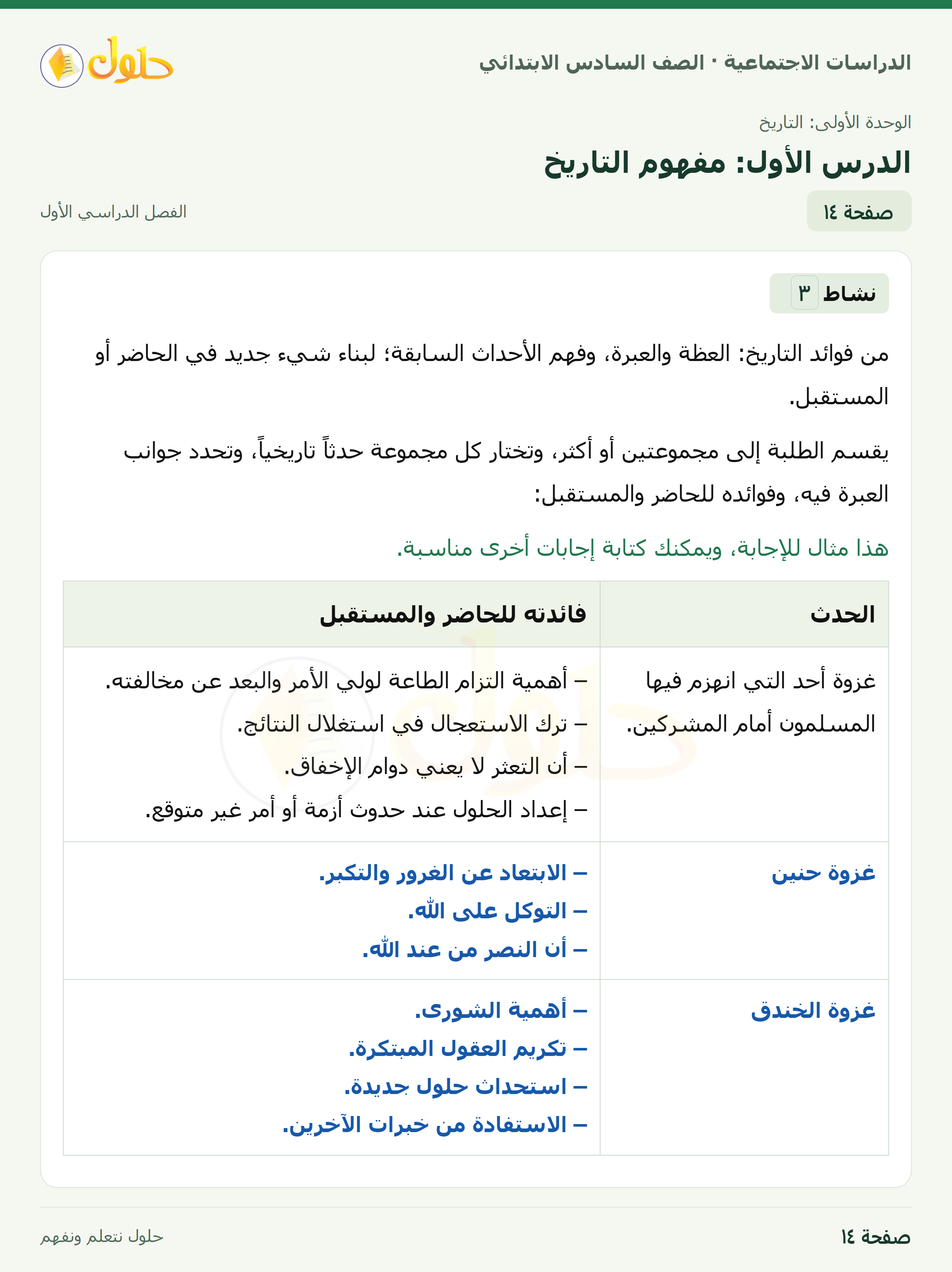 حل الدراسات الاجتماعية، الصف السادس الابتدائي، الفصل الدراسي الأول، صفحة ١٤، الجزء ١