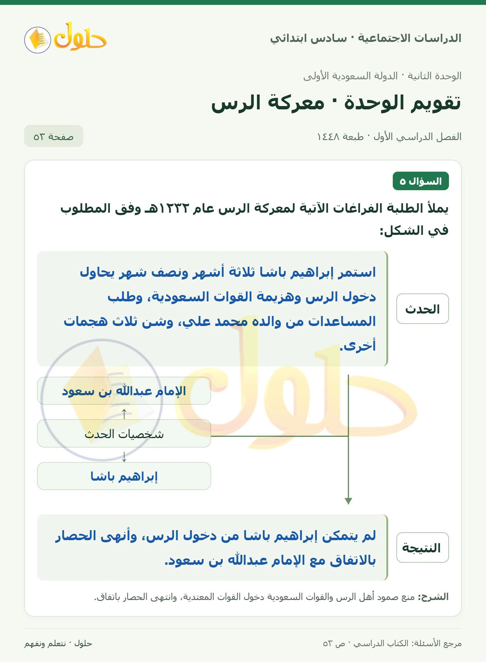 حل الدراسات الاجتماعية للصف السادس الابتدائي، الفصل الدراسي الأول، صفحة ٥٣، الجزء ٢