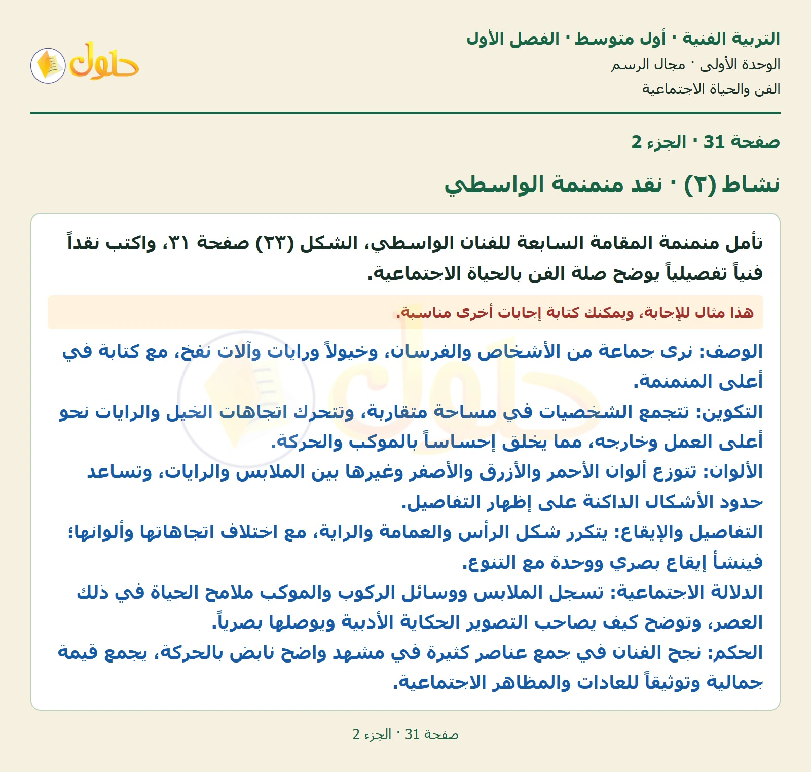 حل التربية الفنية للصف الأول المتوسط صفحة 31 الجزء 2