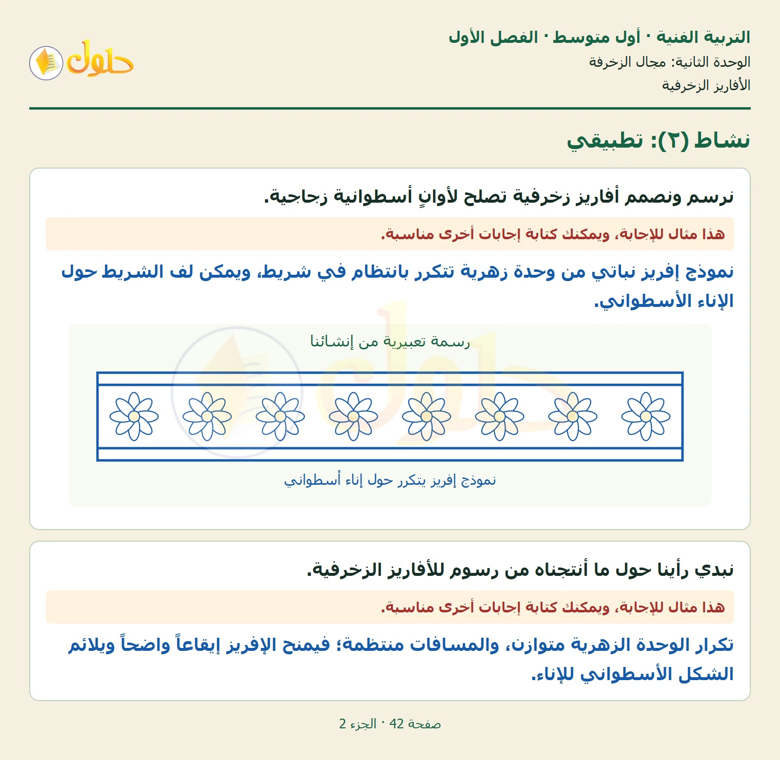 حل التربية الفنية للصف الأول المتوسط صفحة 42 الجزء 2