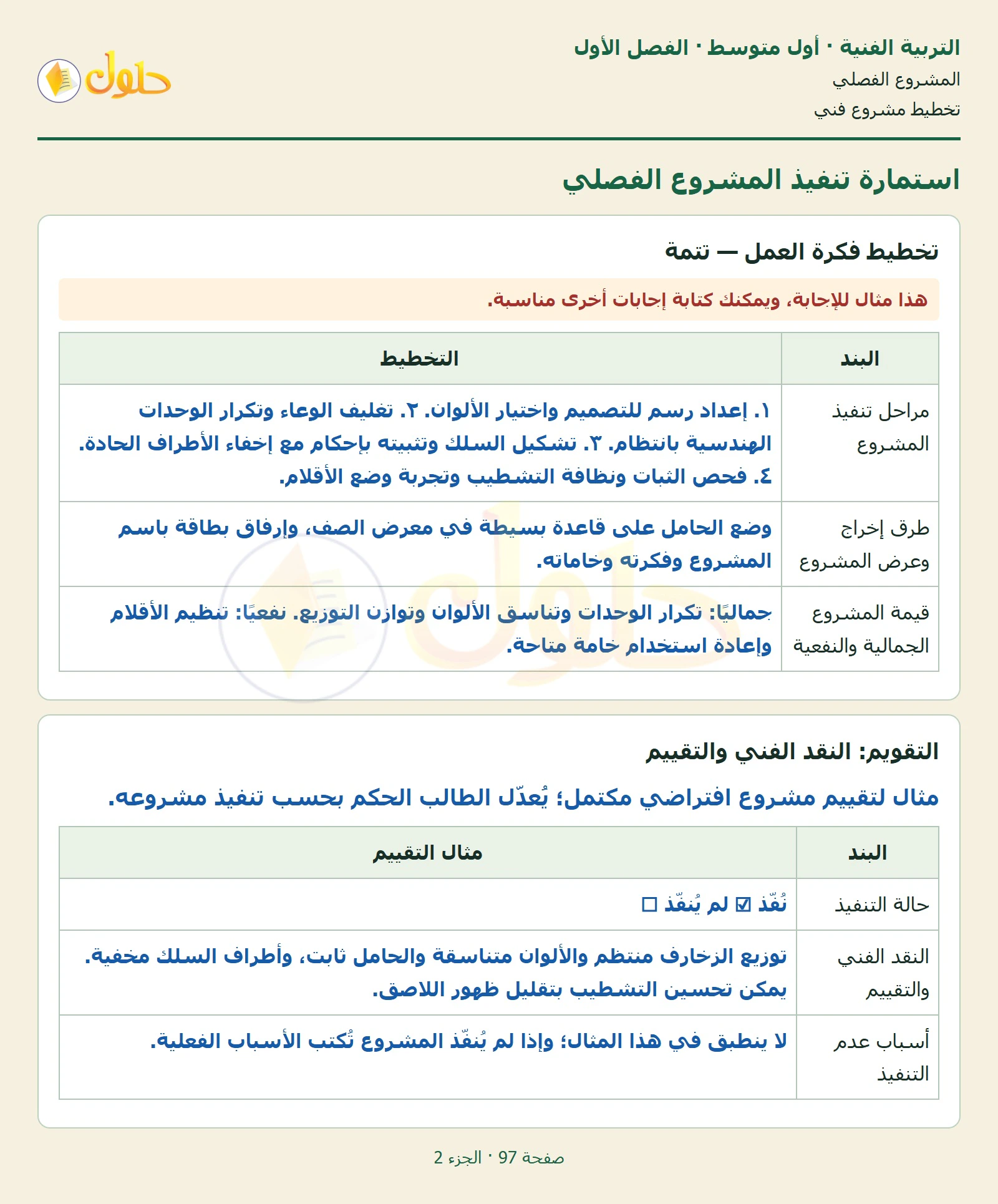 حل التربية الفنية للصف الأول المتوسط صفحة 97 الجزء 2
