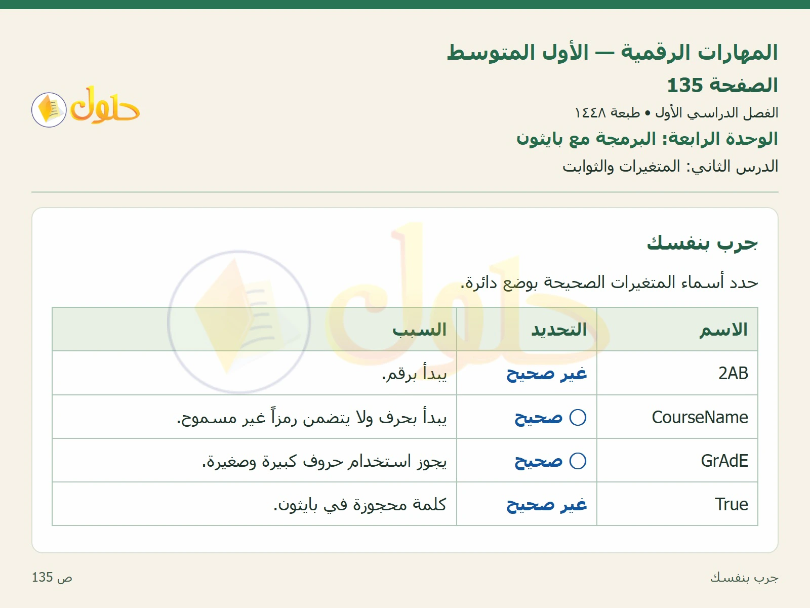 جرب بنفسك صفحة ١٣٥