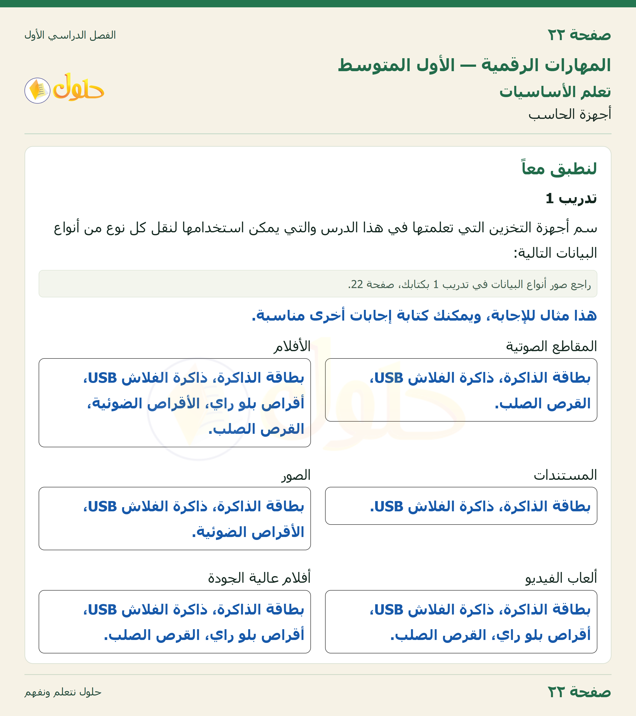 المهارات الرقمية للصف الأول المتوسط صفحة 22 الجزء 1