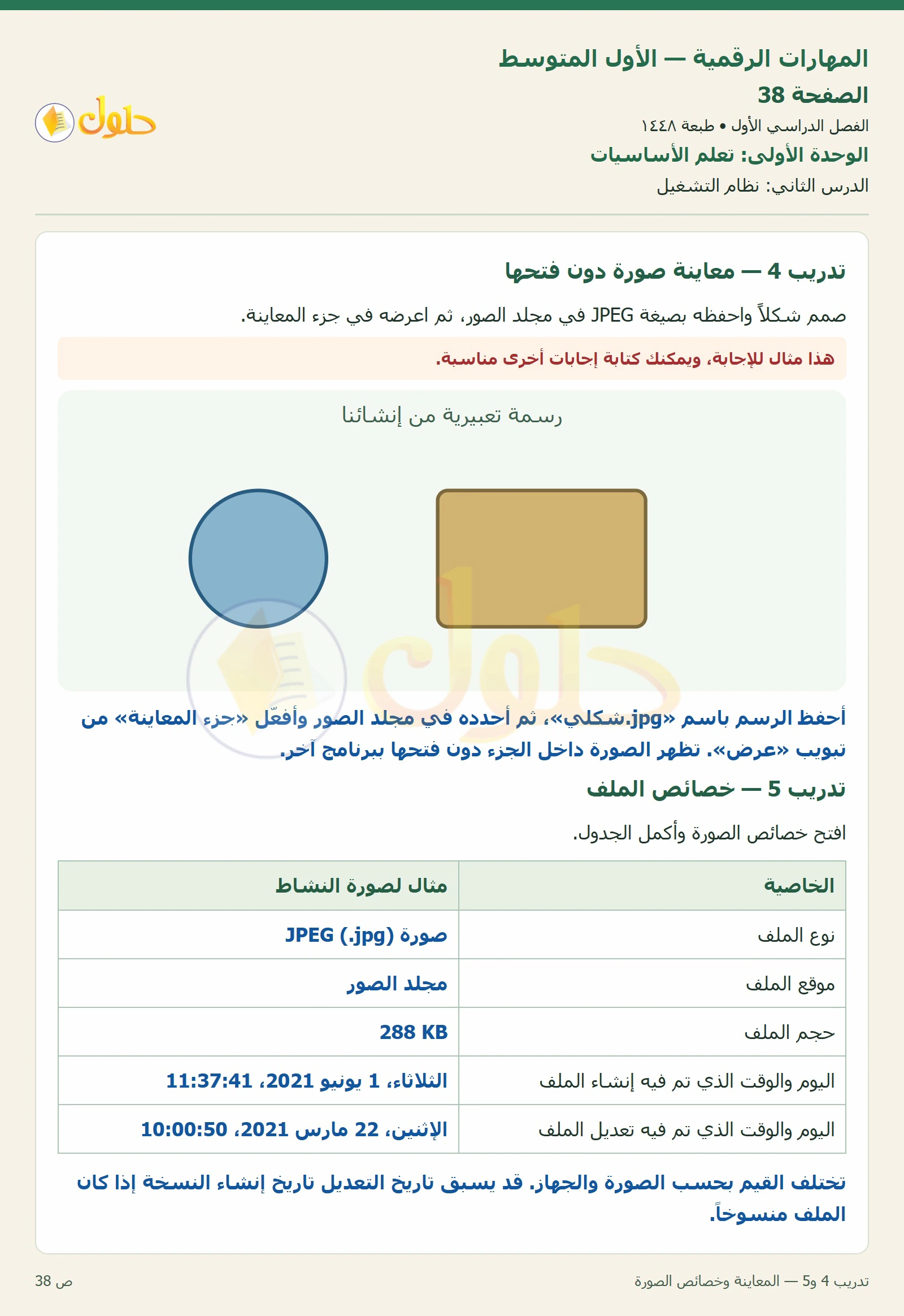 تدريب 4 و5 — المعاينة وخصائص الصورة صفحة ٣٨