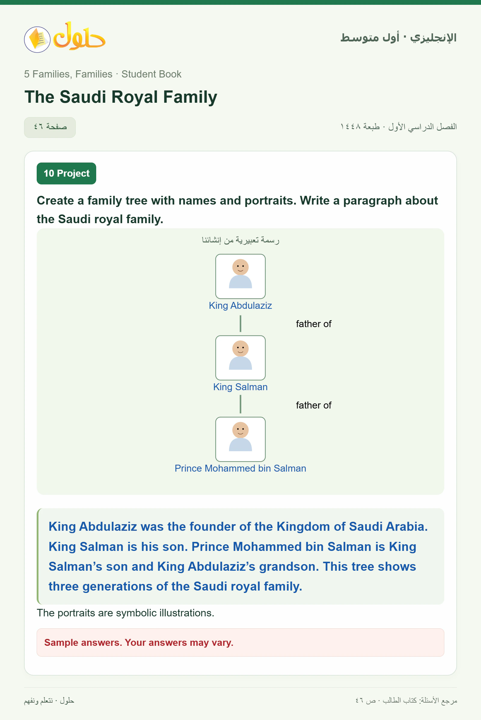 حل اللغة الإنجليزية للصف الأول المتوسط صفحة ٤٦ — الجزء ٢