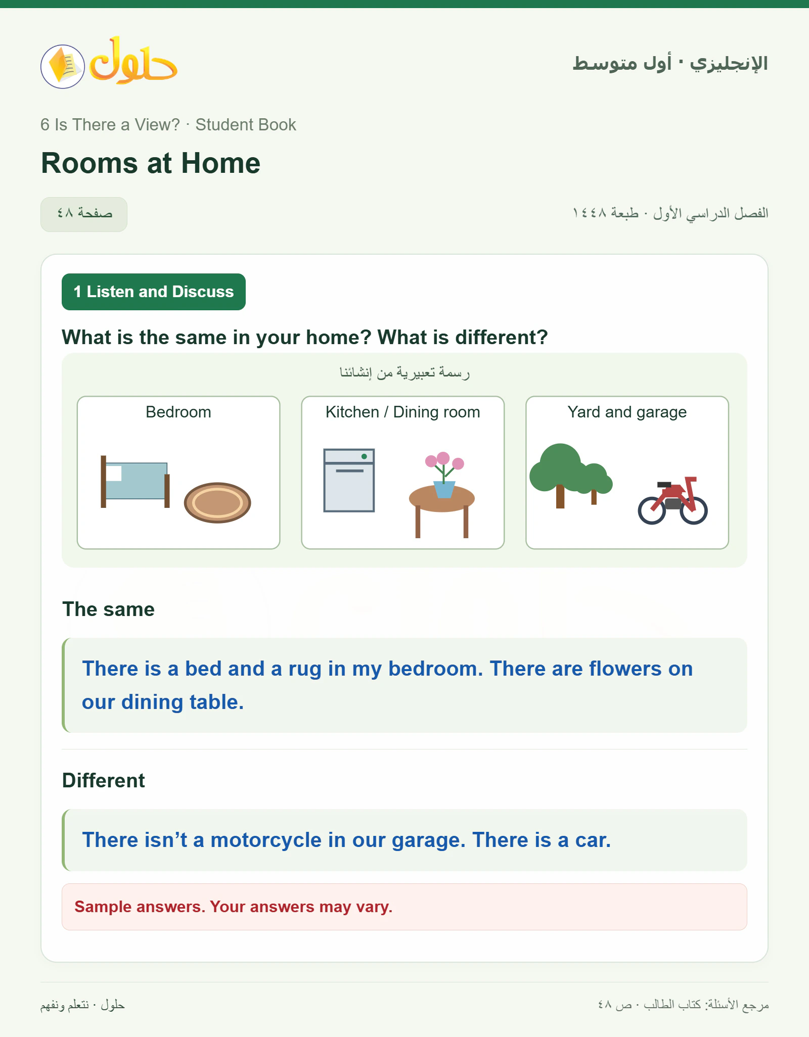 حل اللغة الإنجليزية للصف الأول المتوسط صفحة ٤٨