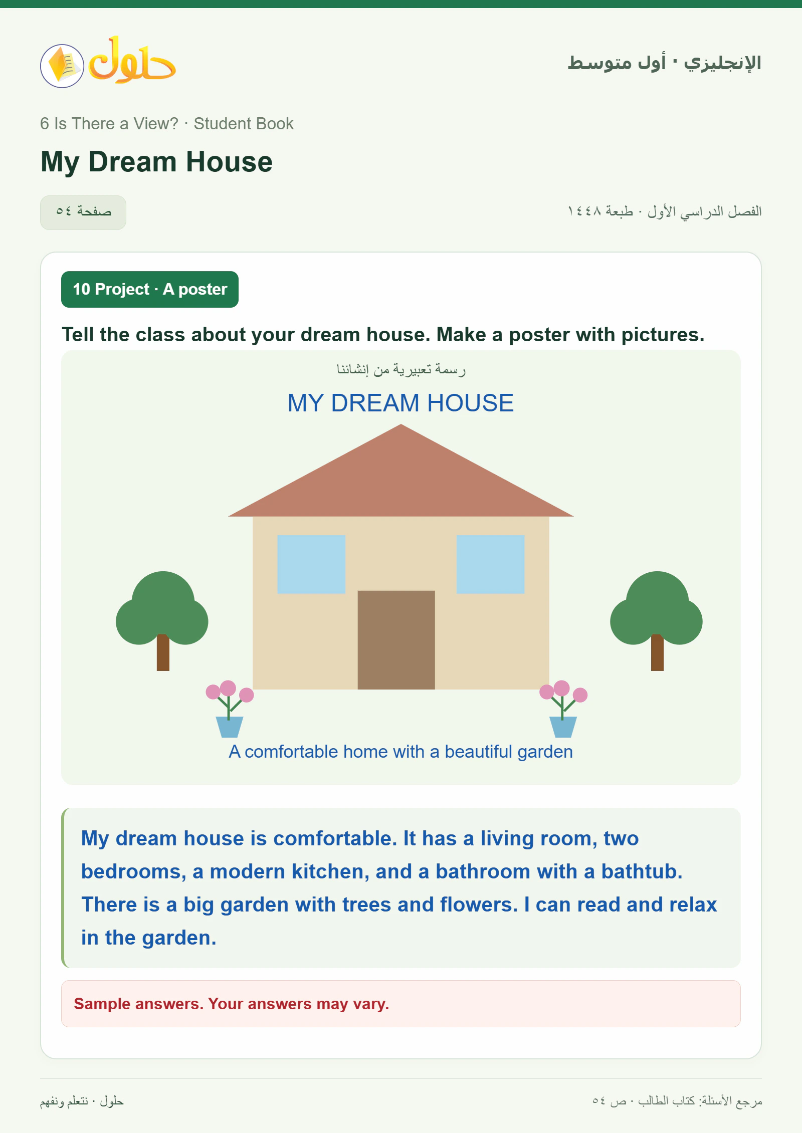 حل اللغة الإنجليزية للصف الأول المتوسط صفحة ٥٤ — الجزء ٢