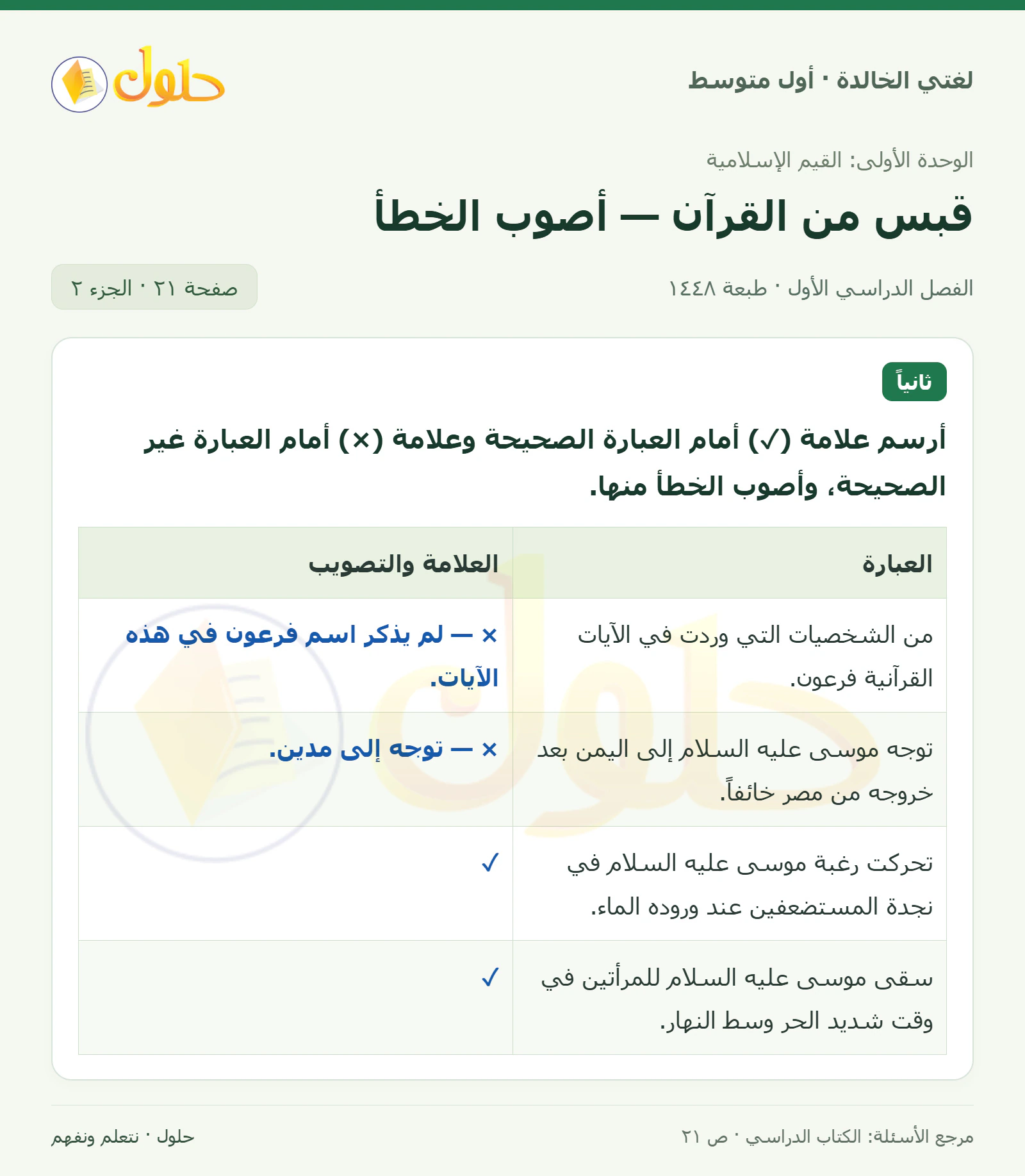 حل لغتي الخالدة للصف الأول المتوسط صفحة 21 الجزء 2