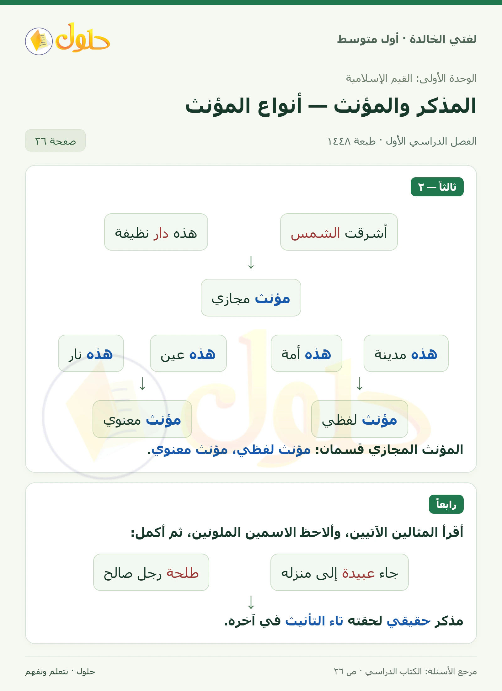 حل لغتي الخالدة للصف الأول المتوسط صفحة 26 الجزء 1