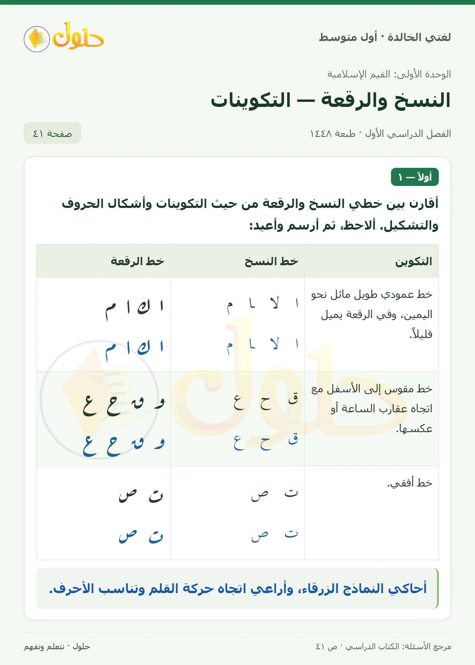حل لغتي الخالدة للصف الأول المتوسط صفحة 41 الجزء 1