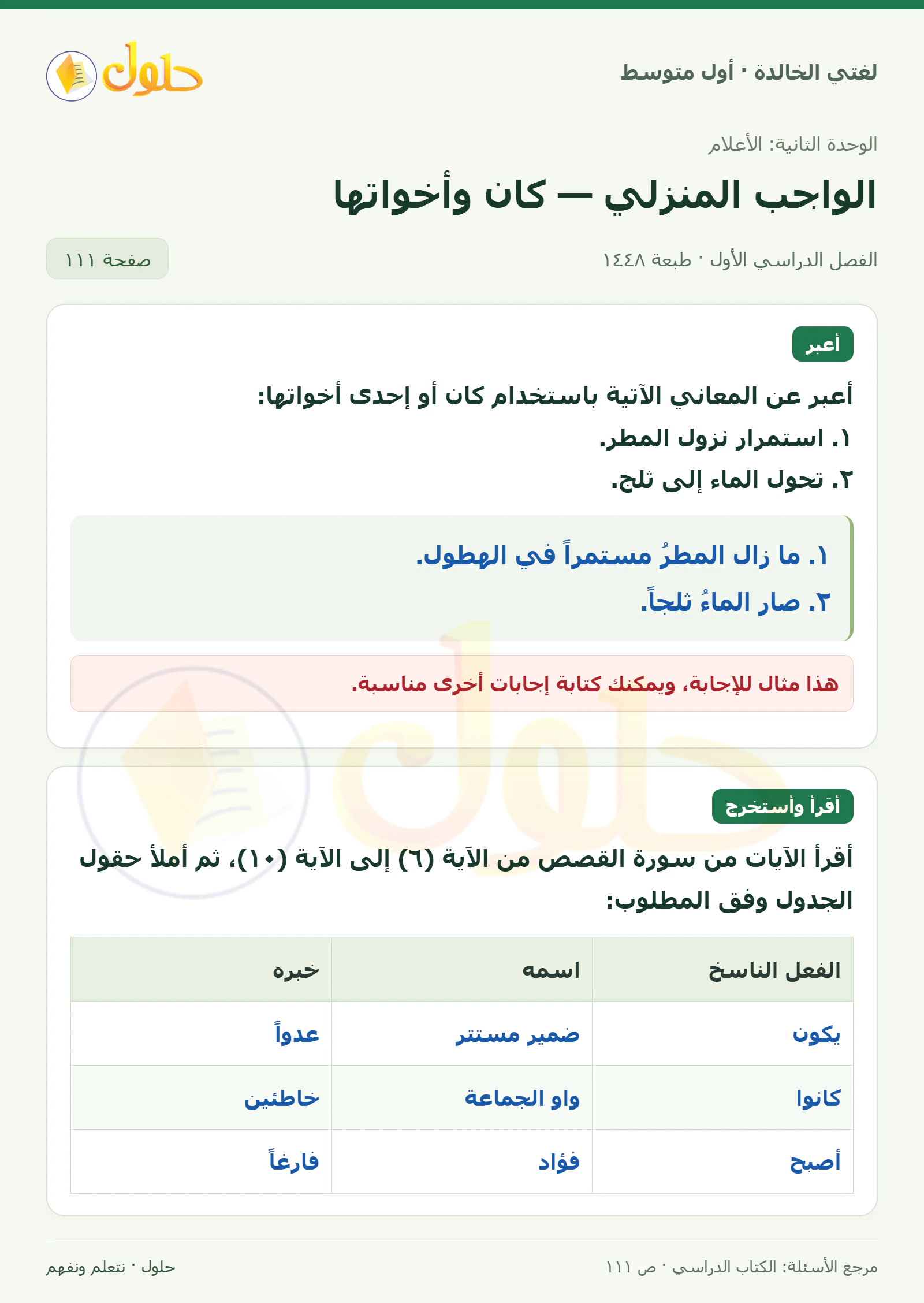 حل لغتي الخالدة للصف الأول المتوسط صفحة 111 الجزء 1