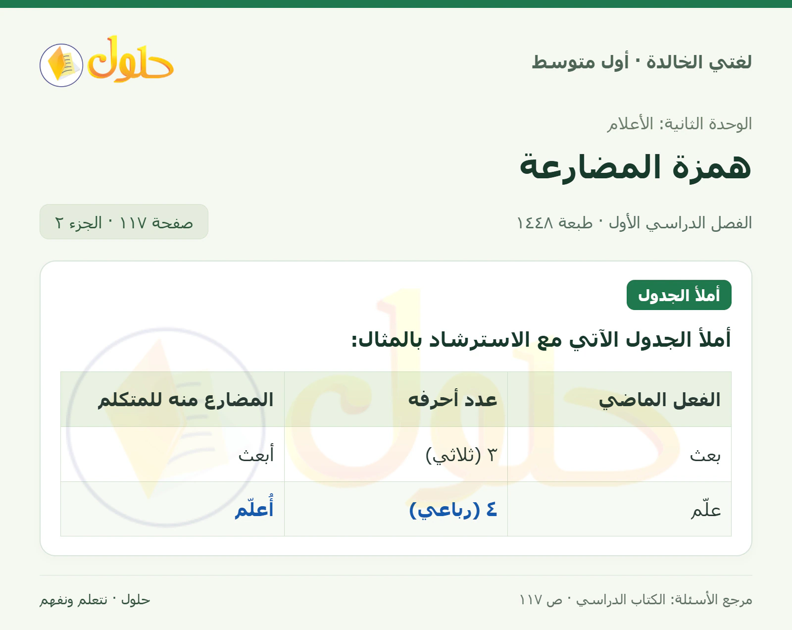 حل لغتي الخالدة للصف الأول المتوسط صفحة 117 الجزء 2