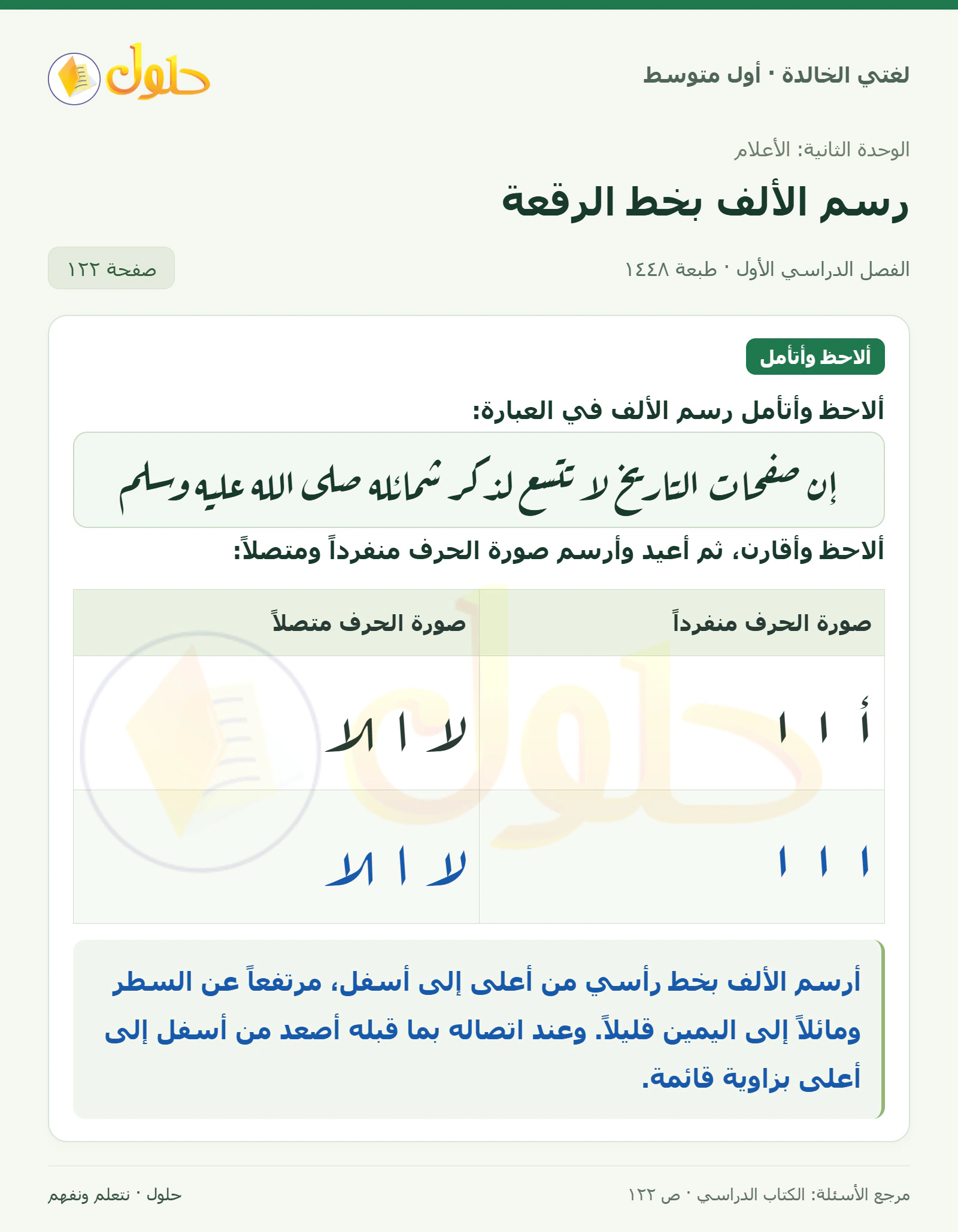 حل لغتي الخالدة للصف الأول المتوسط صفحة 122 الجزء 1