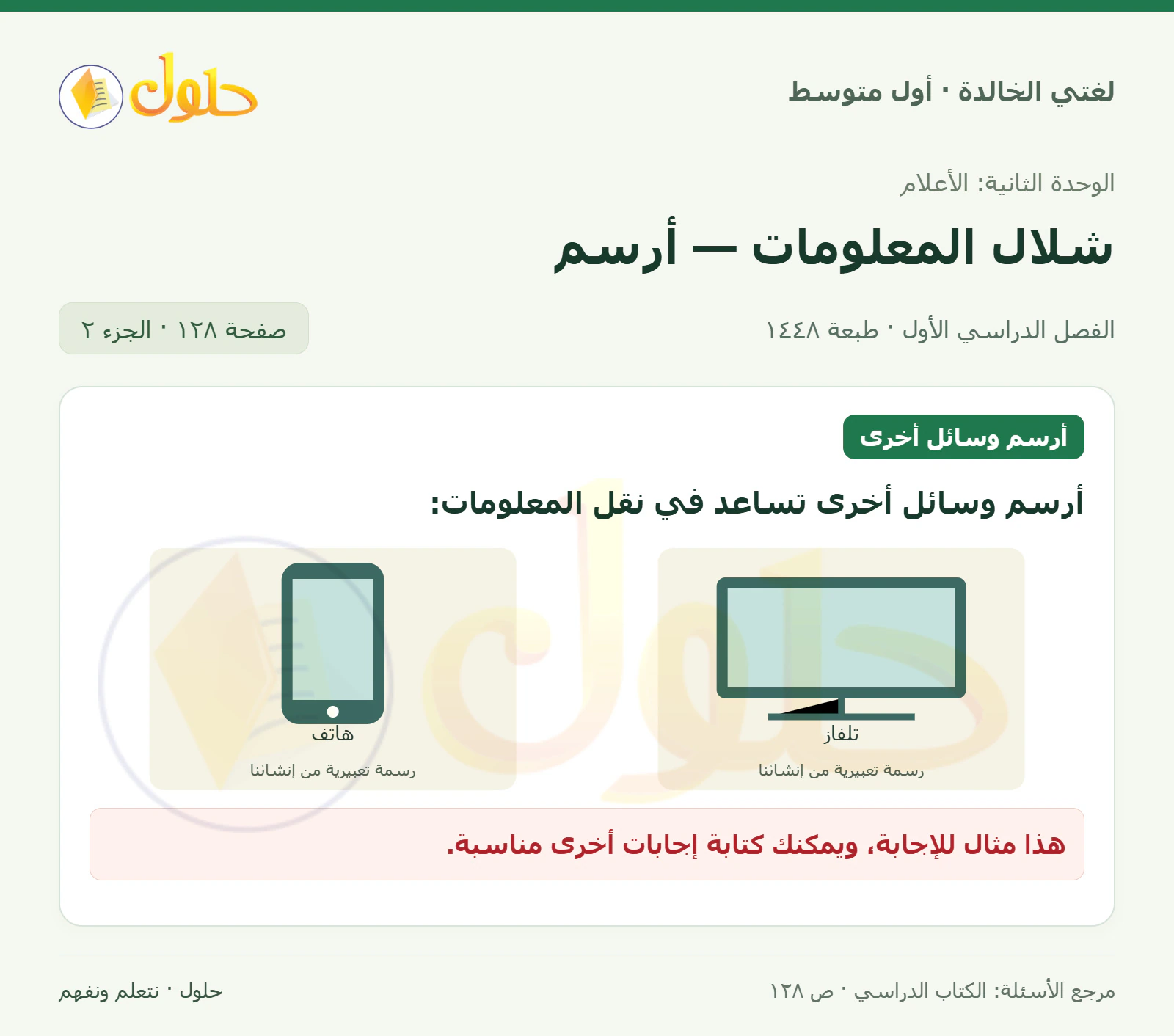 حل لغتي الخالدة للصف الأول المتوسط صفحة 128 الجزء 2