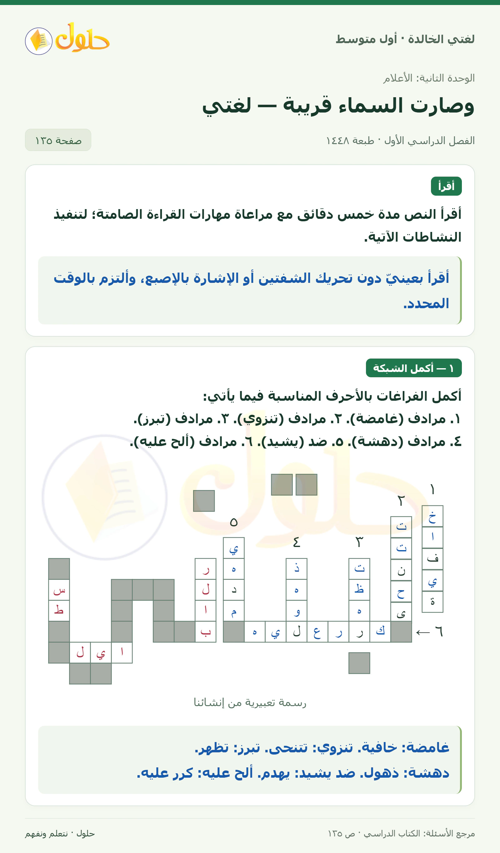 حل لغتي الخالدة للصف الأول المتوسط صفحة 135 الجزء 1