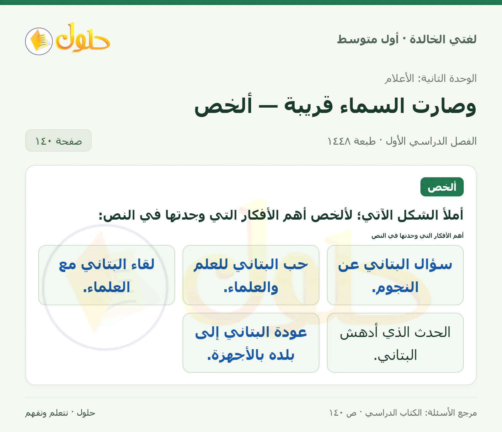 حل لغتي الخالدة للصف الأول المتوسط صفحة 140 الجزء 1