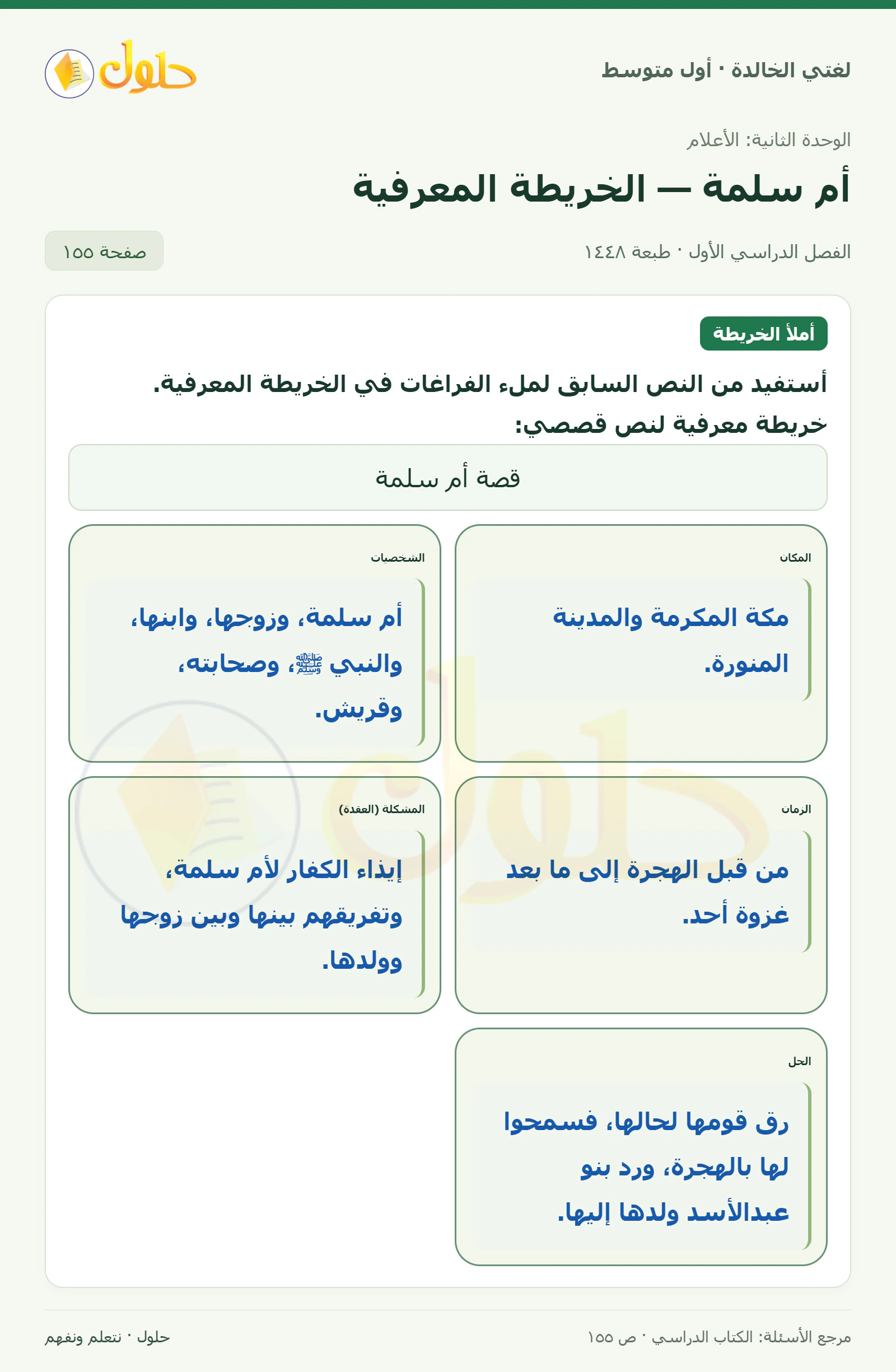 حل لغتي الخالدة للصف الأول المتوسط صفحة 155 الجزء 1