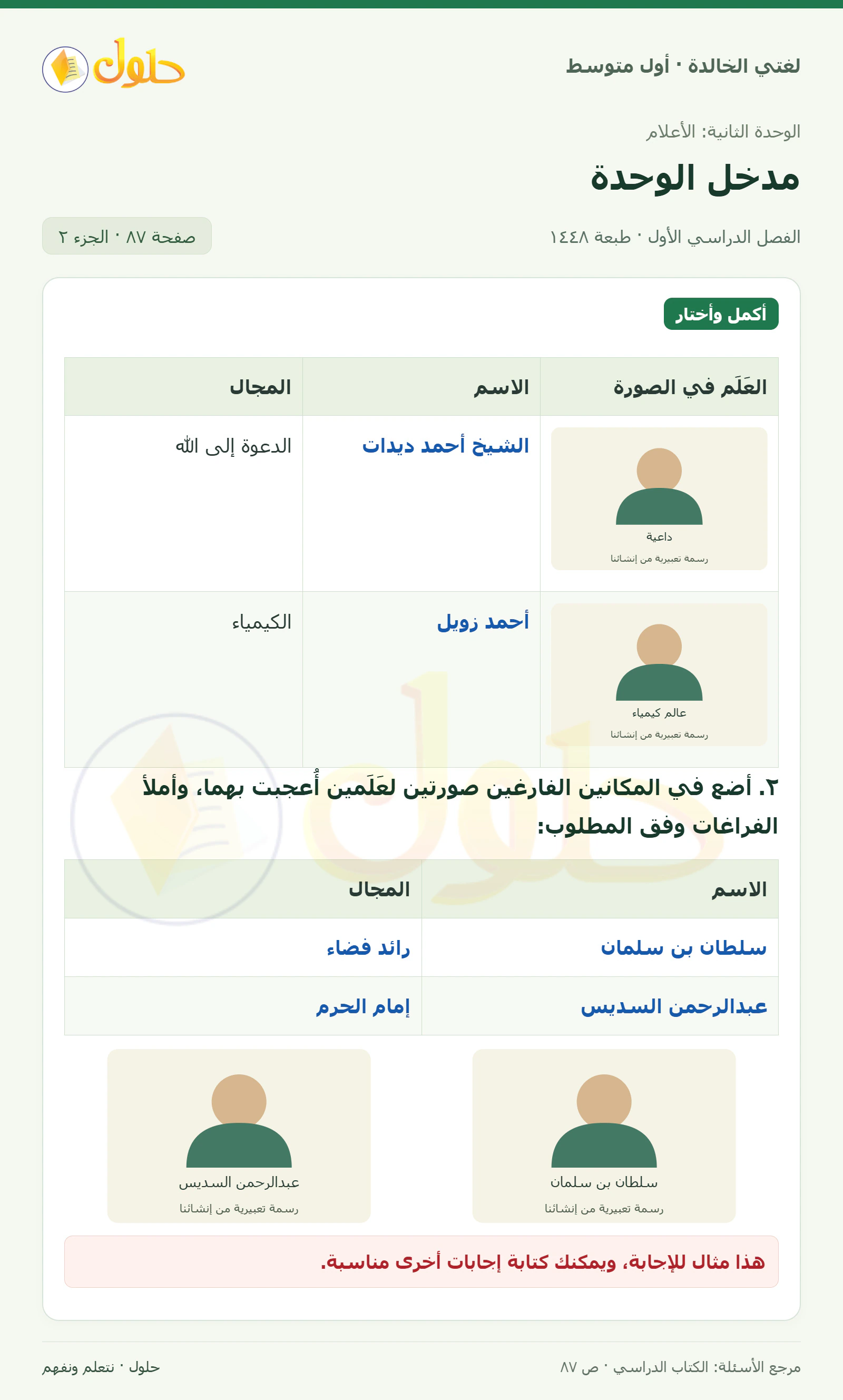 حل لغتي الخالدة للصف الأول المتوسط صفحة 87 الجزء 2