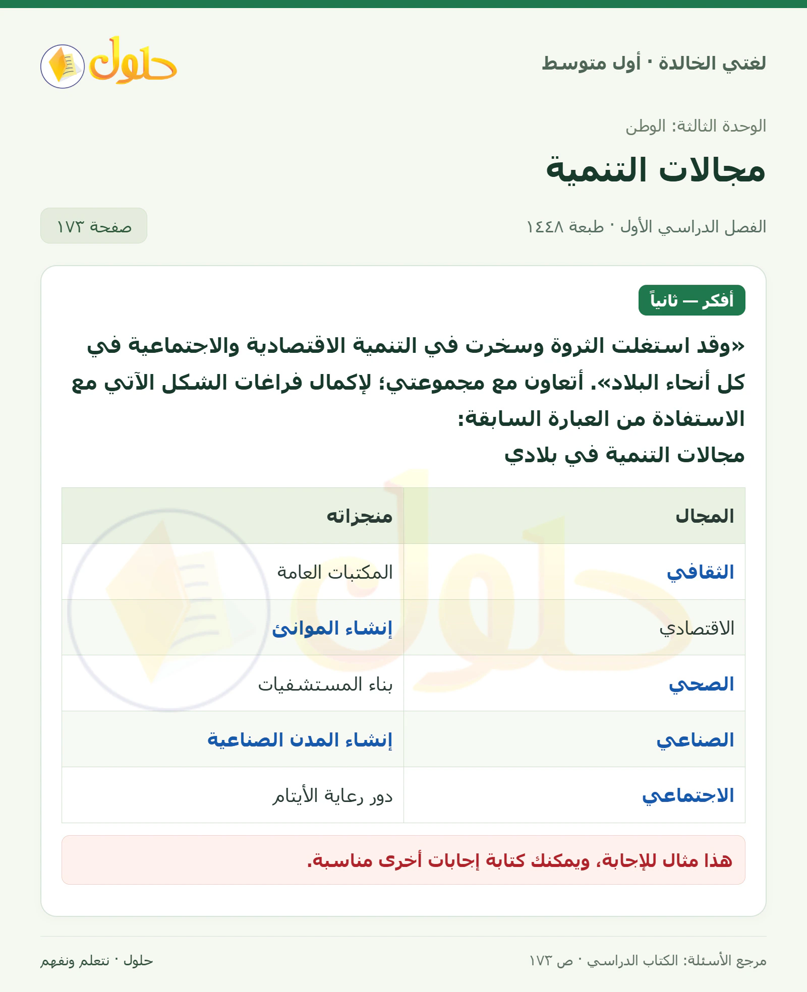 حل لغتي الخالدة للصف الأول المتوسط صفحة 173 الجزء 1