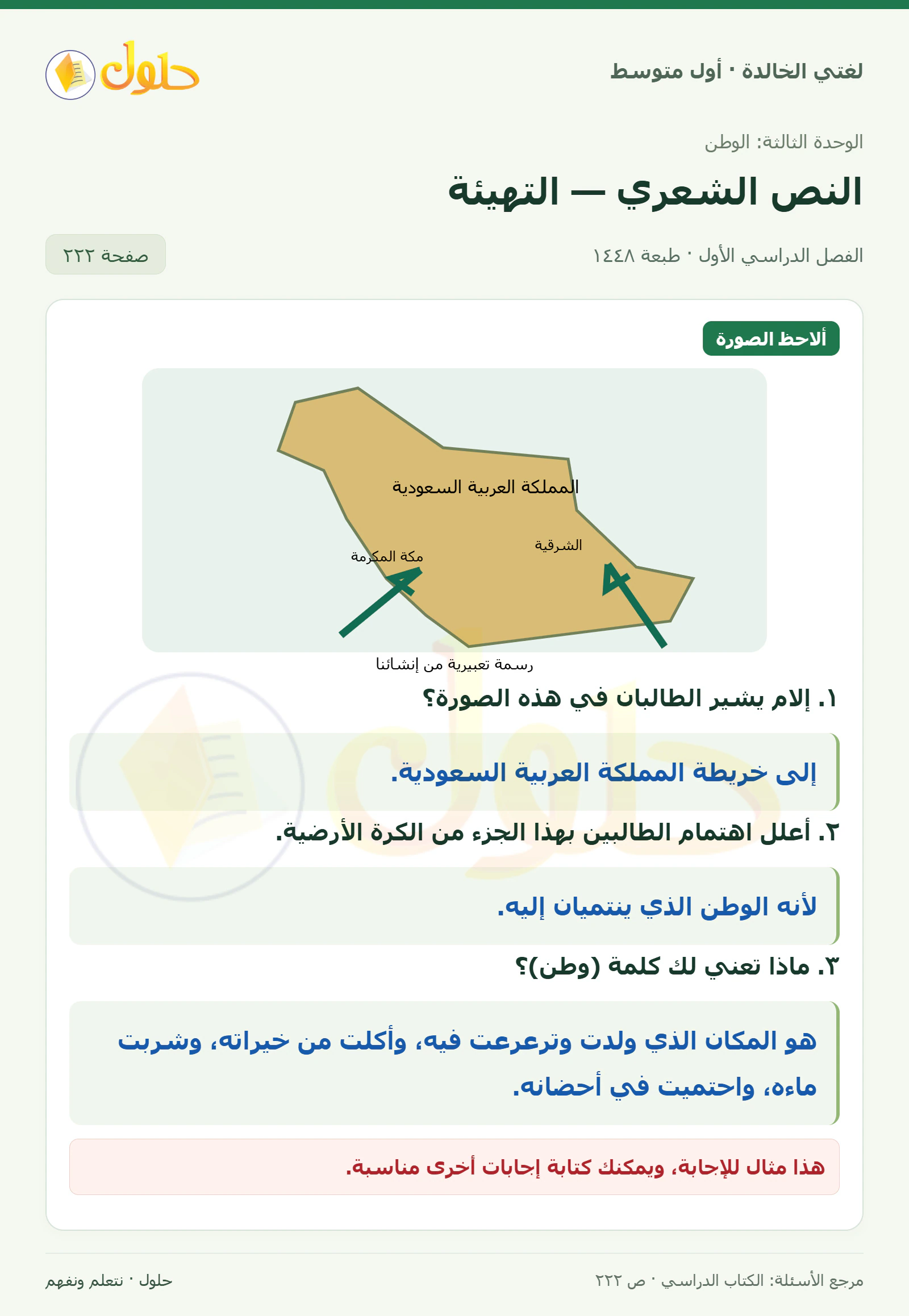 حل لغتي الخالدة للصف الأول المتوسط صفحة 222 الجزء 1