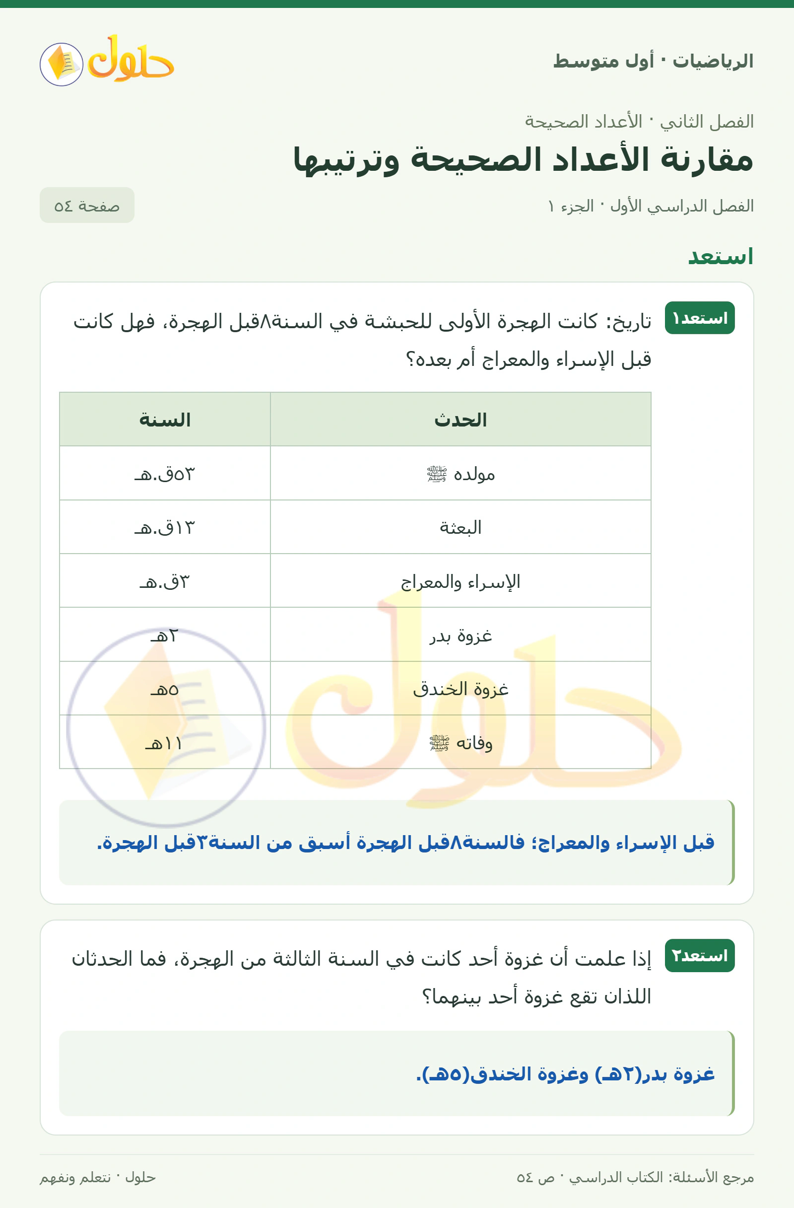 حل الرياضيات للصف الأول المتوسط صفحة ٥٤ - الجزء ١
