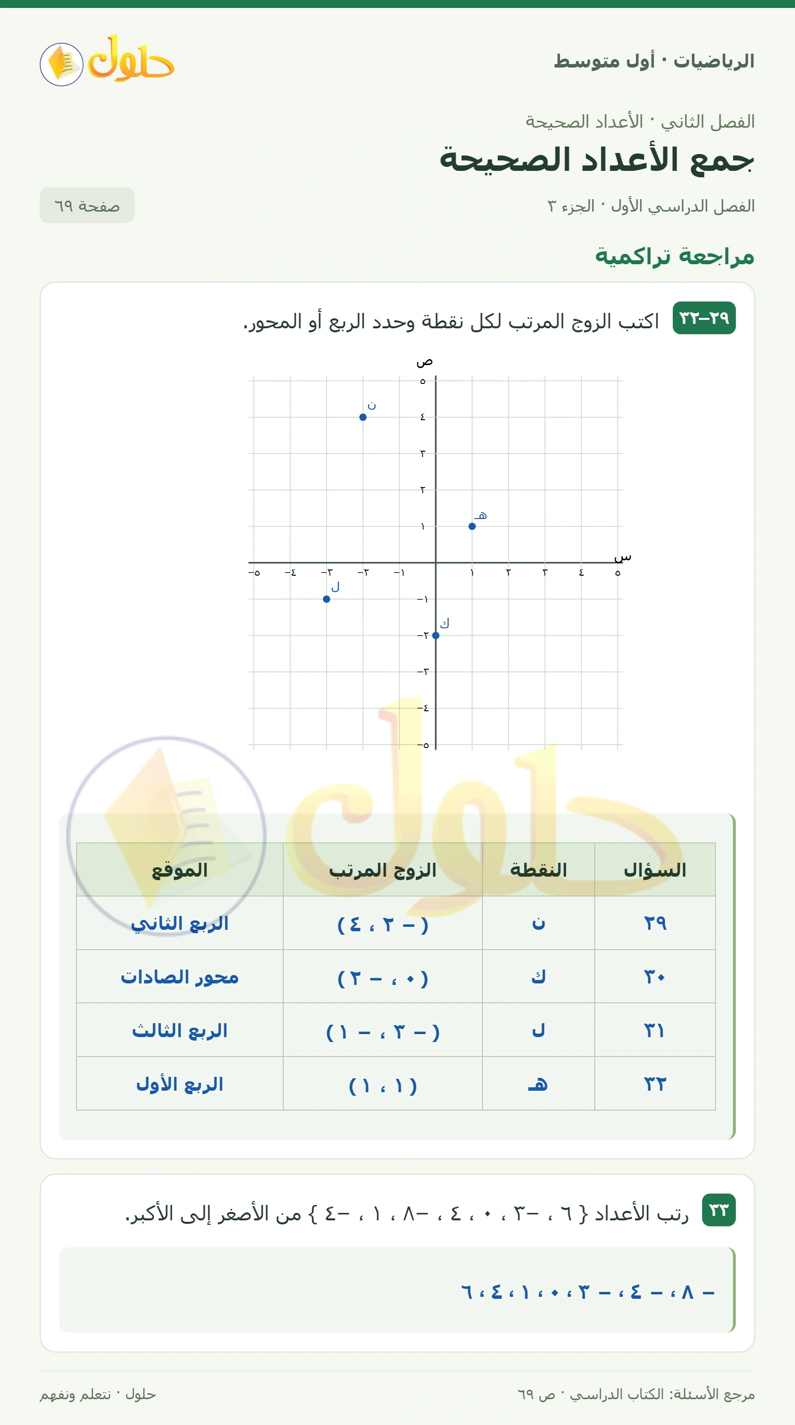 حل الرياضيات للصف الأول المتوسط صفحة ٦٩ - الجزء ٣